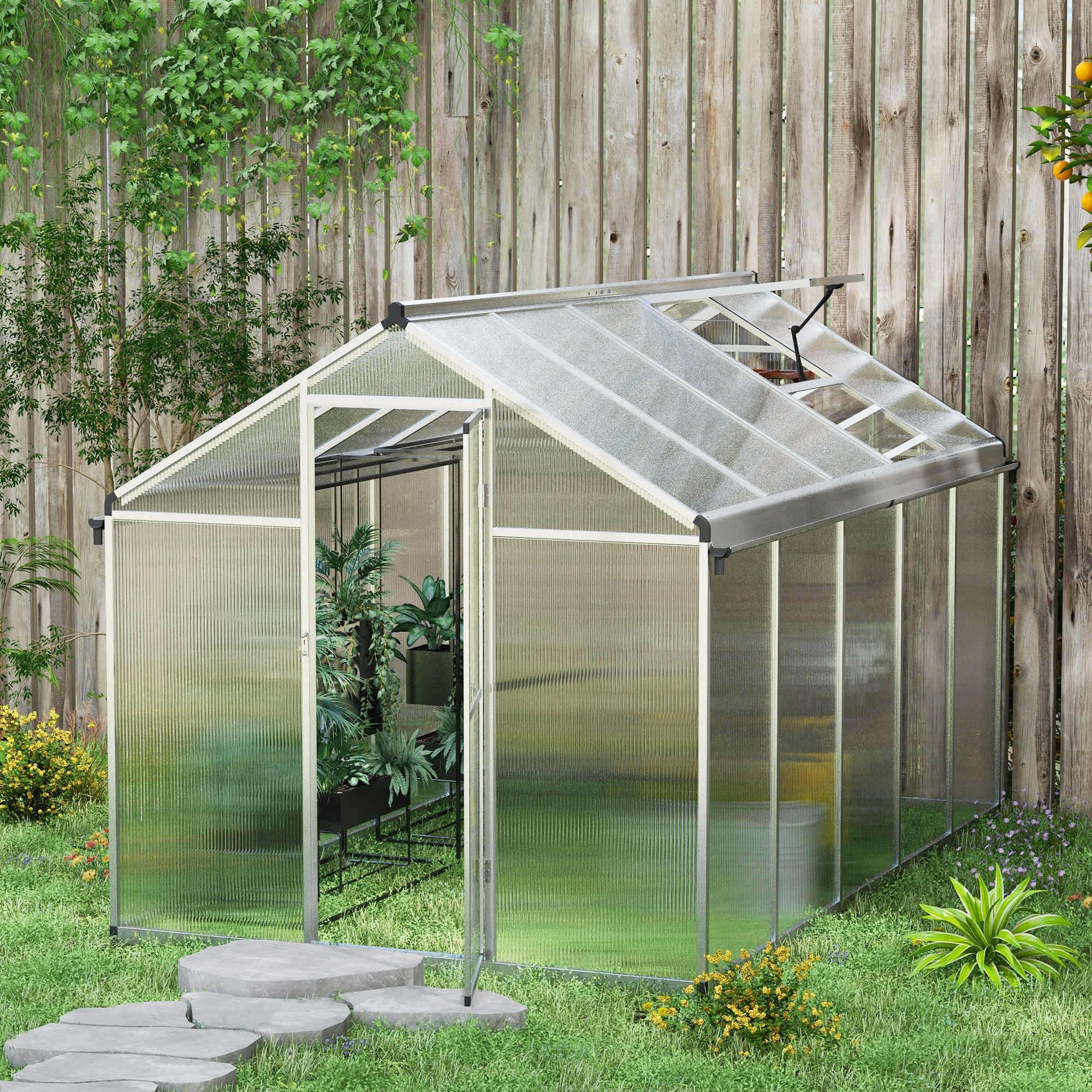 Outsunny Aluminium Greenhouse With/ Door Window Galvanised Base PC Panel - Image 20