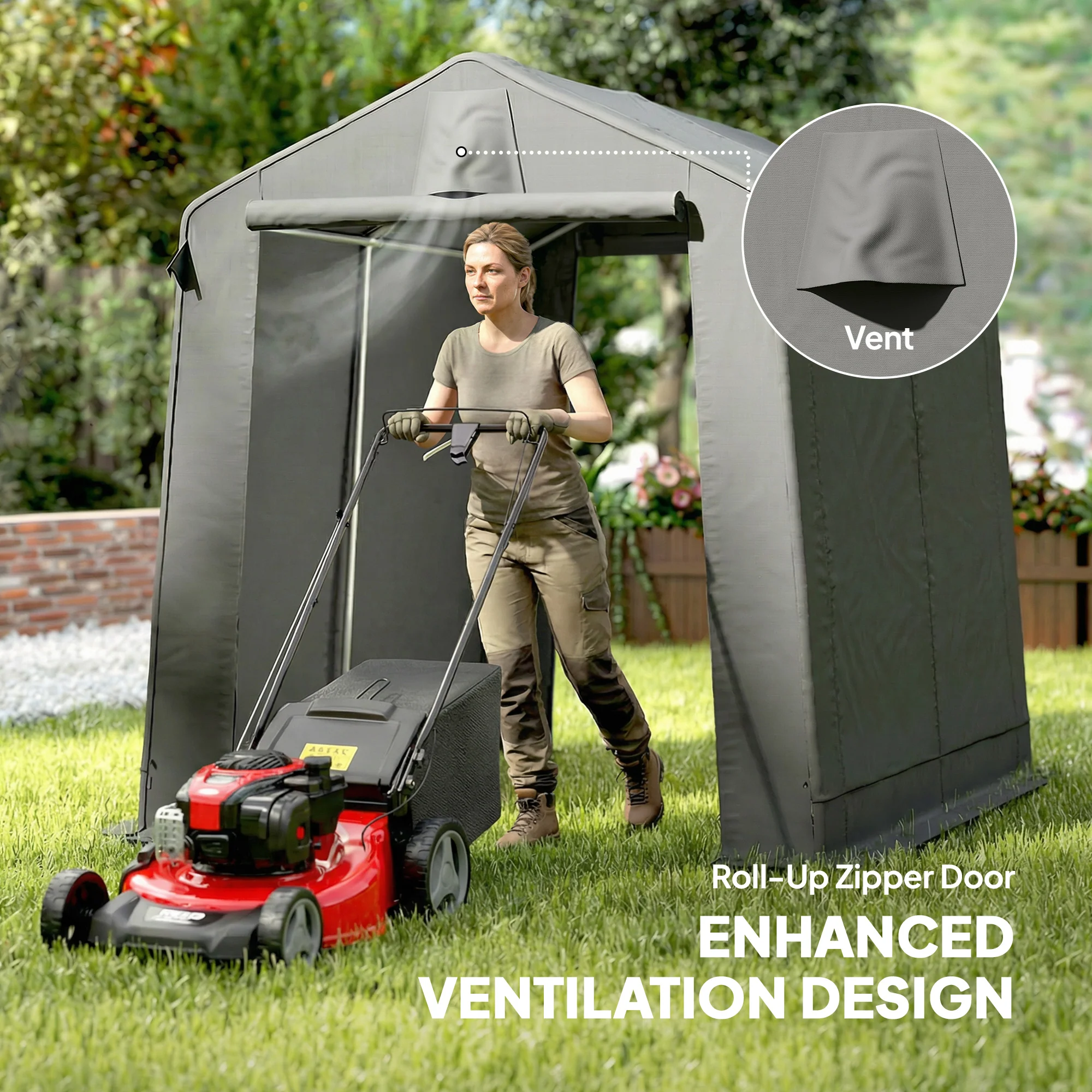 Outsunny 7.5 X 6.2 Ft Outdoor Garden Storage Shed, Waterproof Bike Tent - Image 6