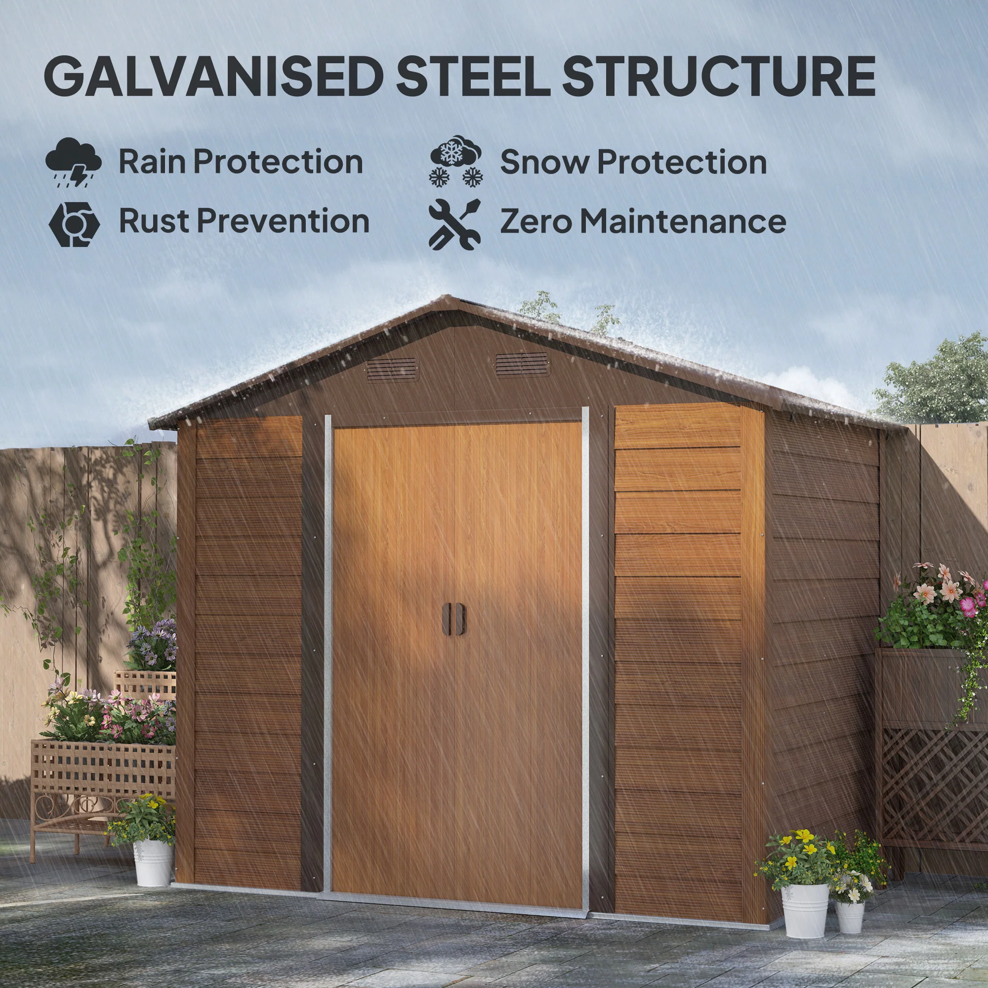 Outsunny 7.7x6.4ft Garden Shed, Tool Storage Sliding Door Wood Effect - Image 3