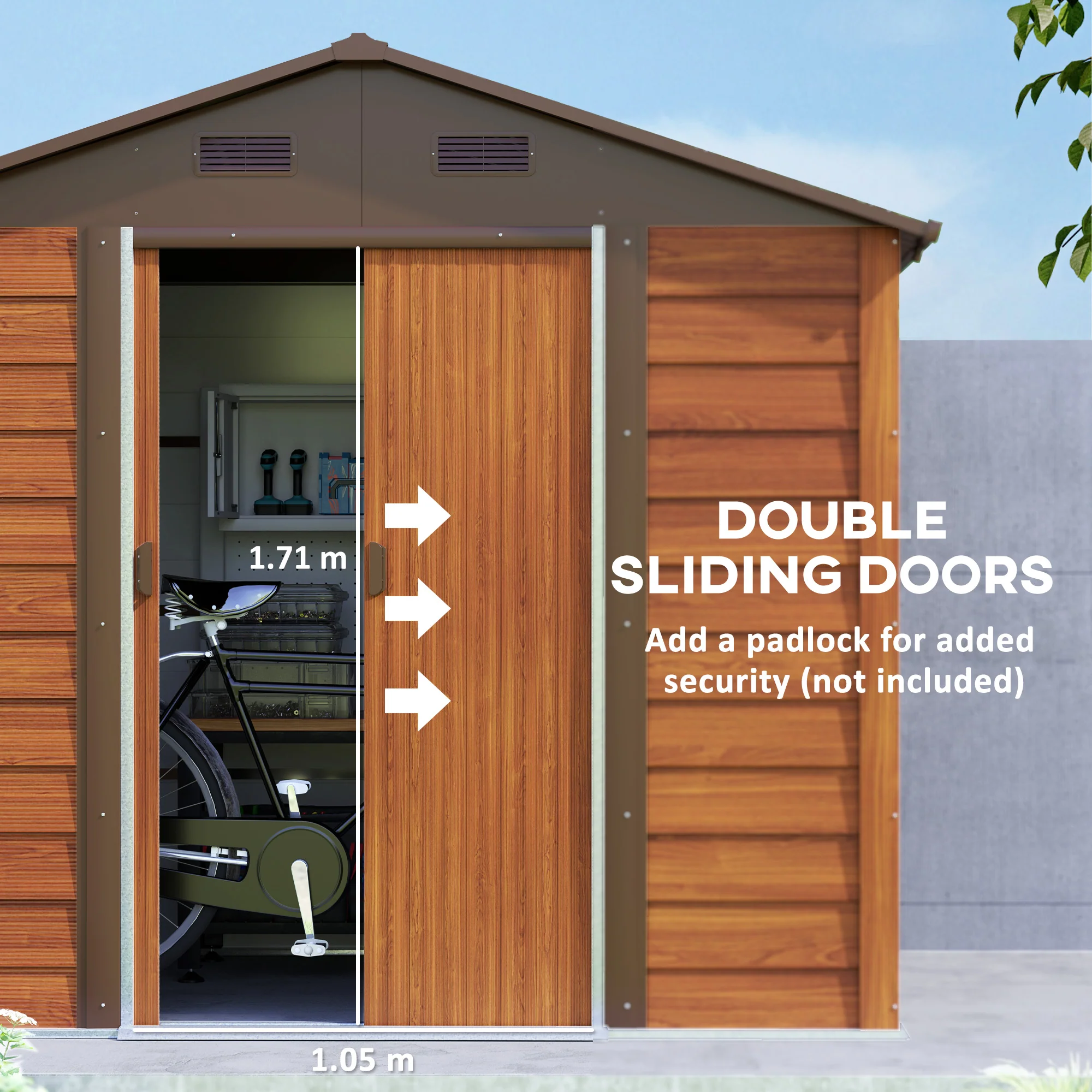 Outsunny 7.7x6.4ft Garden Shed, Tool Storage Sliding Door Wood Effect - Image 4