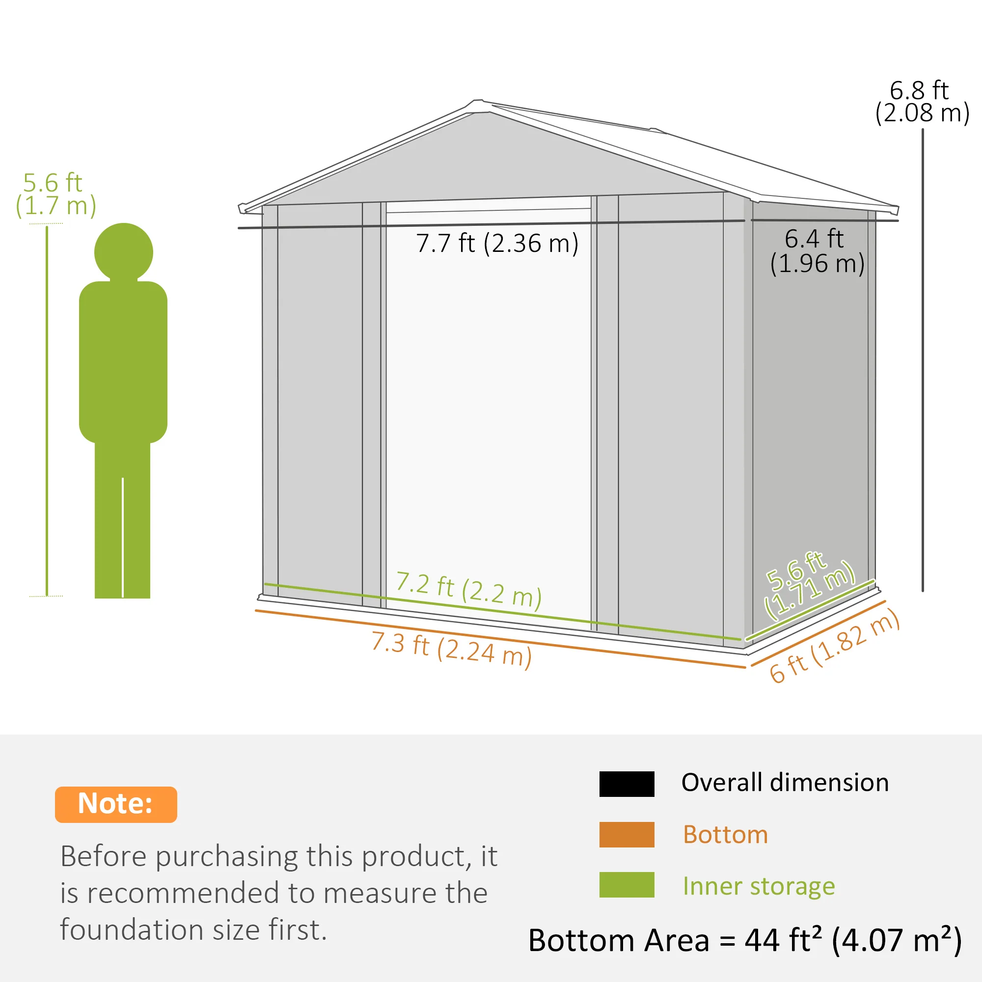 Outsunny 7.7x6.4ft Garden Shed, Tool Storage Sliding Door Wood Effect - Image 5
