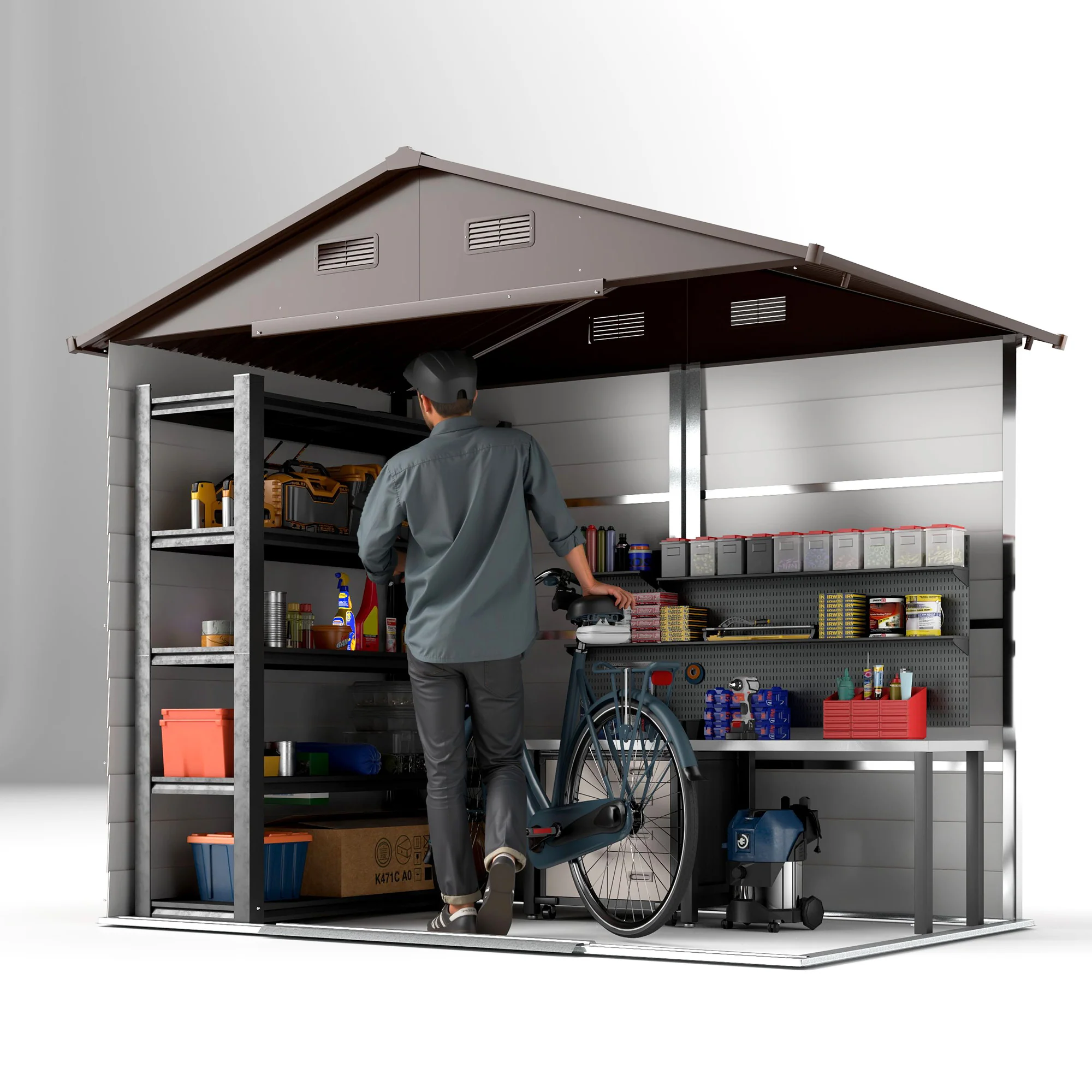 Outsunny 7.7x6.4ft Garden Shed, Tool Storage Sliding Door Wood Effect - Image 8
