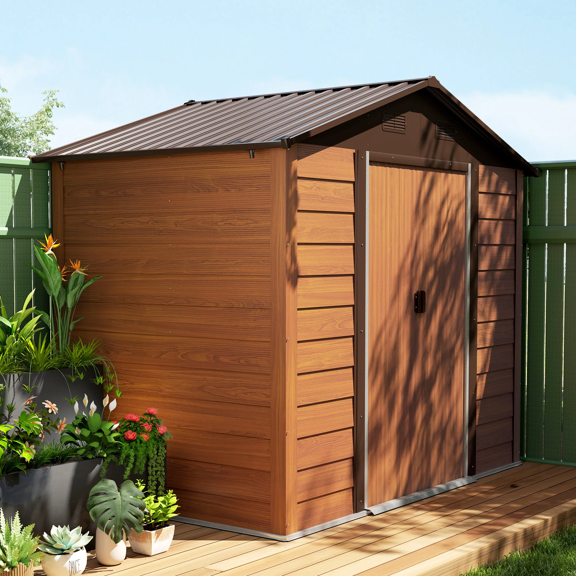 Outsunny 7.7x6.4ft Garden Shed, Tool Storage Sliding Door Wood Effect - Image 9