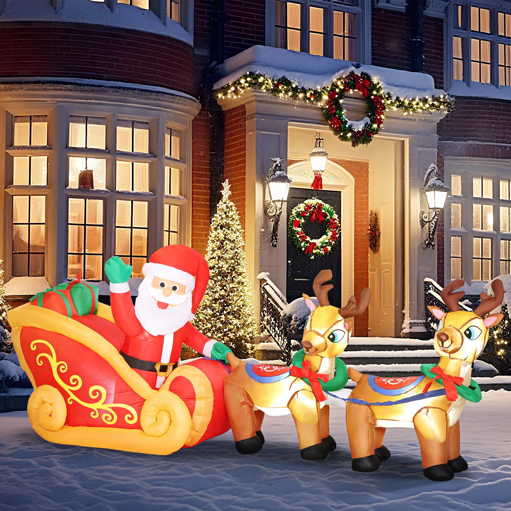 Outsunny 7.9ft Christmas Inflatable Santa on Sleigh, Blow Up Decoration - Image 8