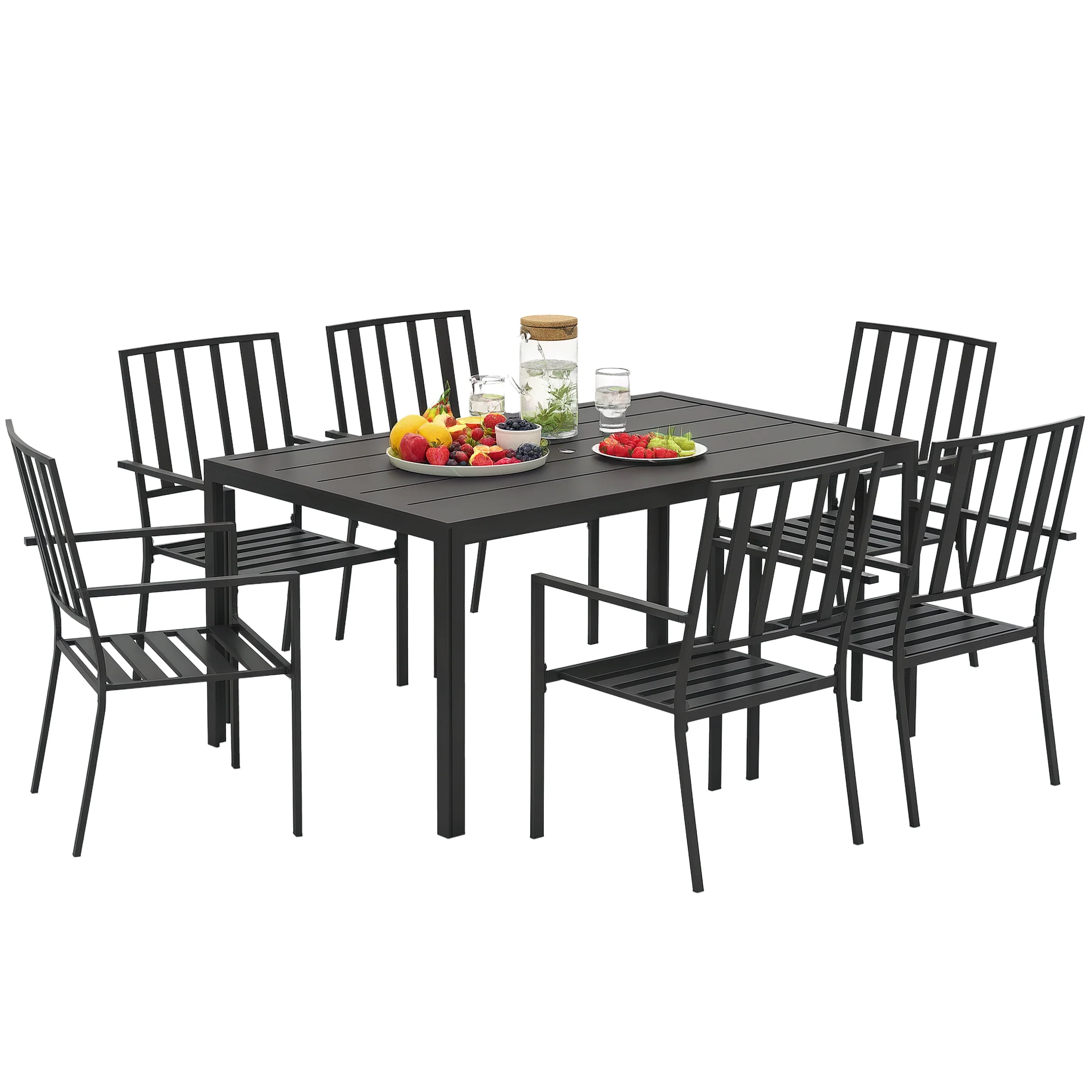 Outsunny 7 PCs Garden Dining Set W/ Stackable Chairs And Metal Top Table, Black - Image 17