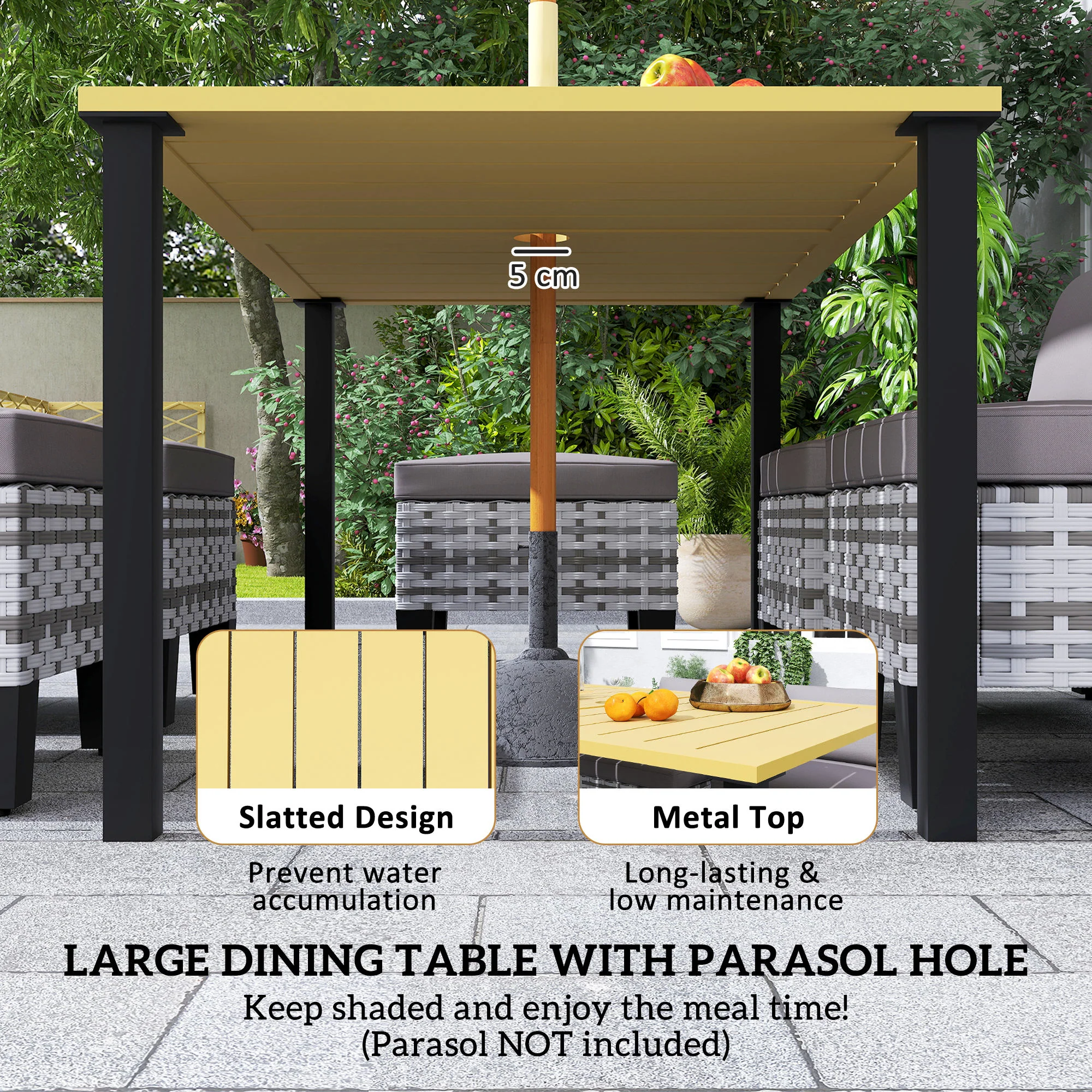 Outsunny 7 PCS Rattan Garden Dining Set with Cushions, Umbrella Hole, Grey - Image 4