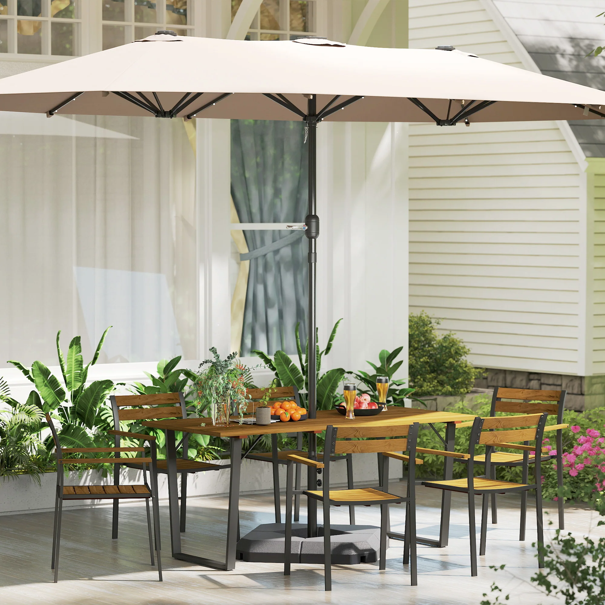Outsunny 7 Piece Garden Dining Set With Table And 6 Stackable Chairs, Brown - Image 9