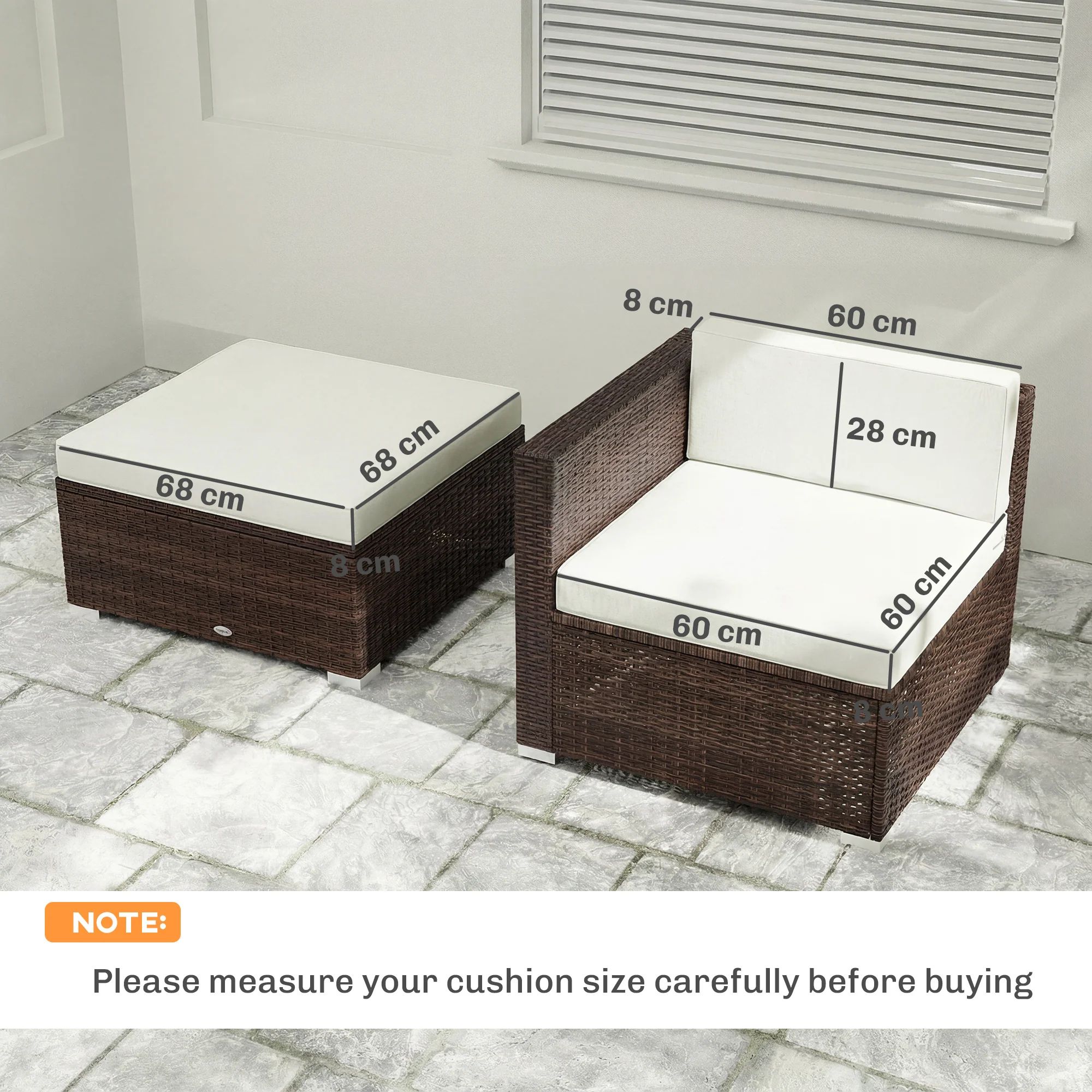 Outsunny 7-Piece Patio Furniture Cushions Water-Repellent 60x60cm, Cream - Image 3