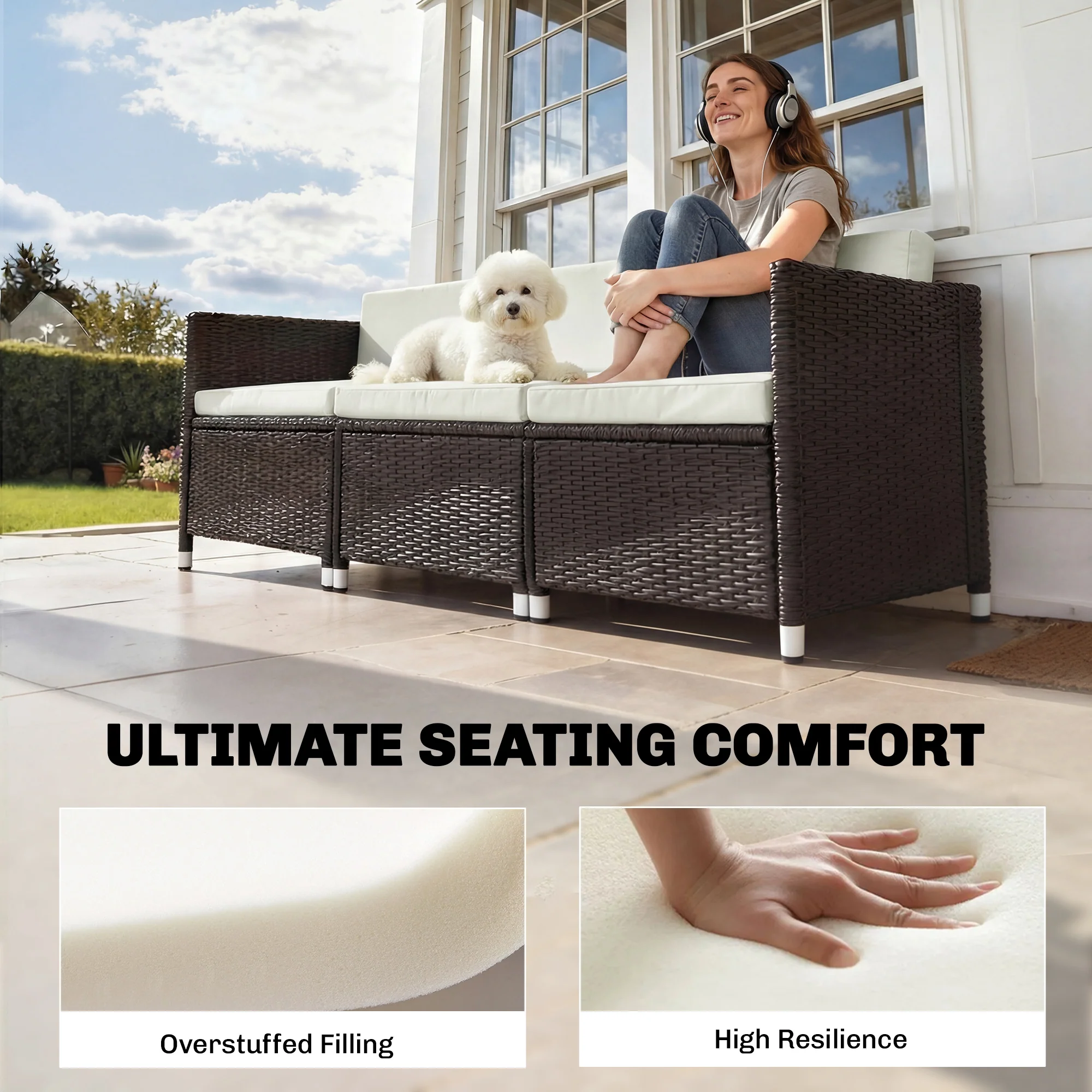 Outsunny 7-Piece Patio Furniture Cushions Water-Repellent 60x60cm, Cream - Image 5