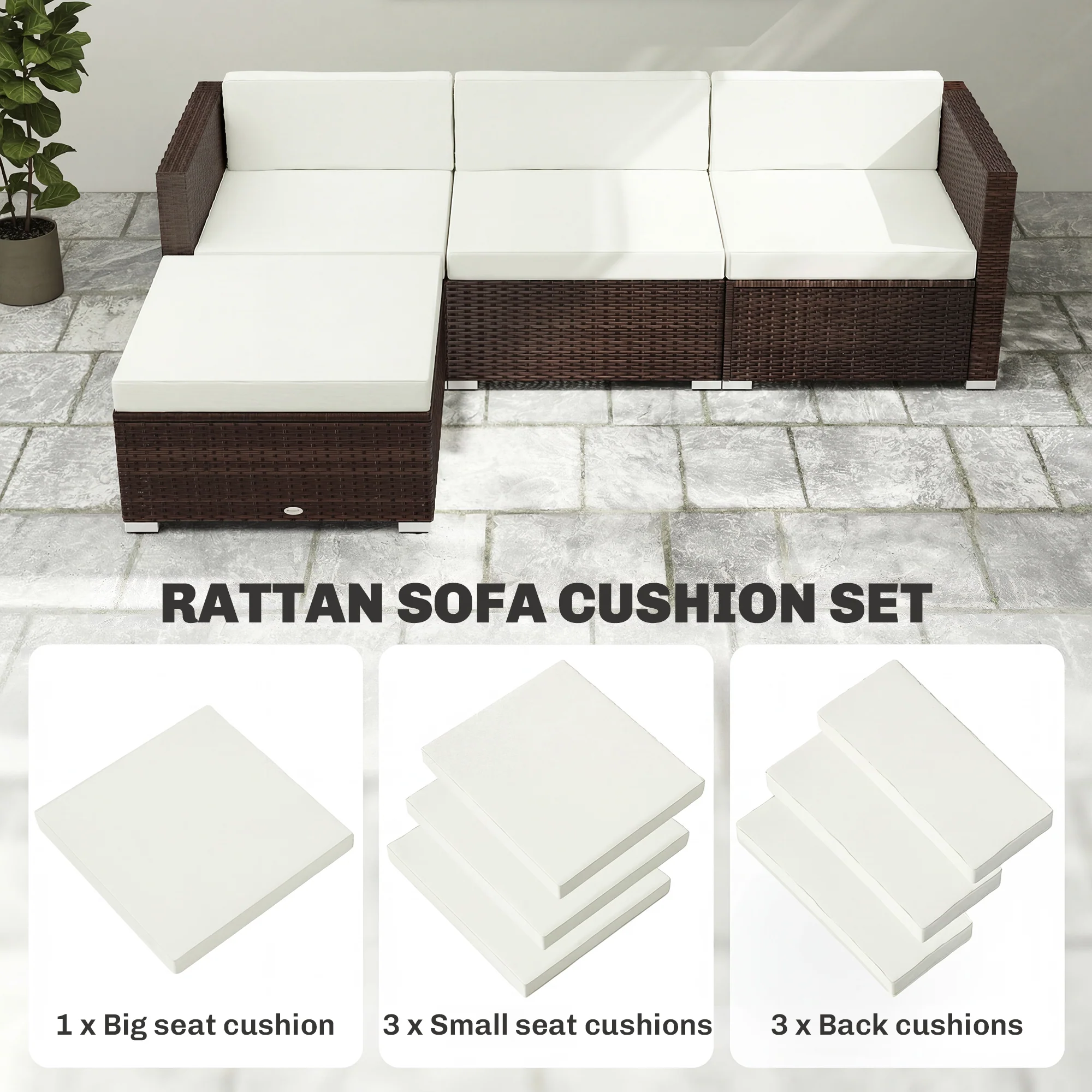 Outsunny 7-Piece Patio Furniture Cushions Water-Repellent 60x60cm, Cream - Image 7