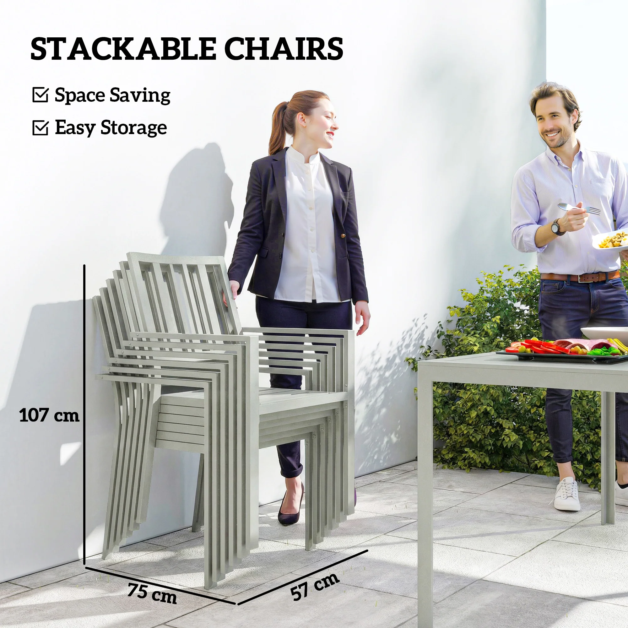 Outsunny 7 Pieces Garden Furniture Set With Stackable Chairs, Light Grey - Image 3