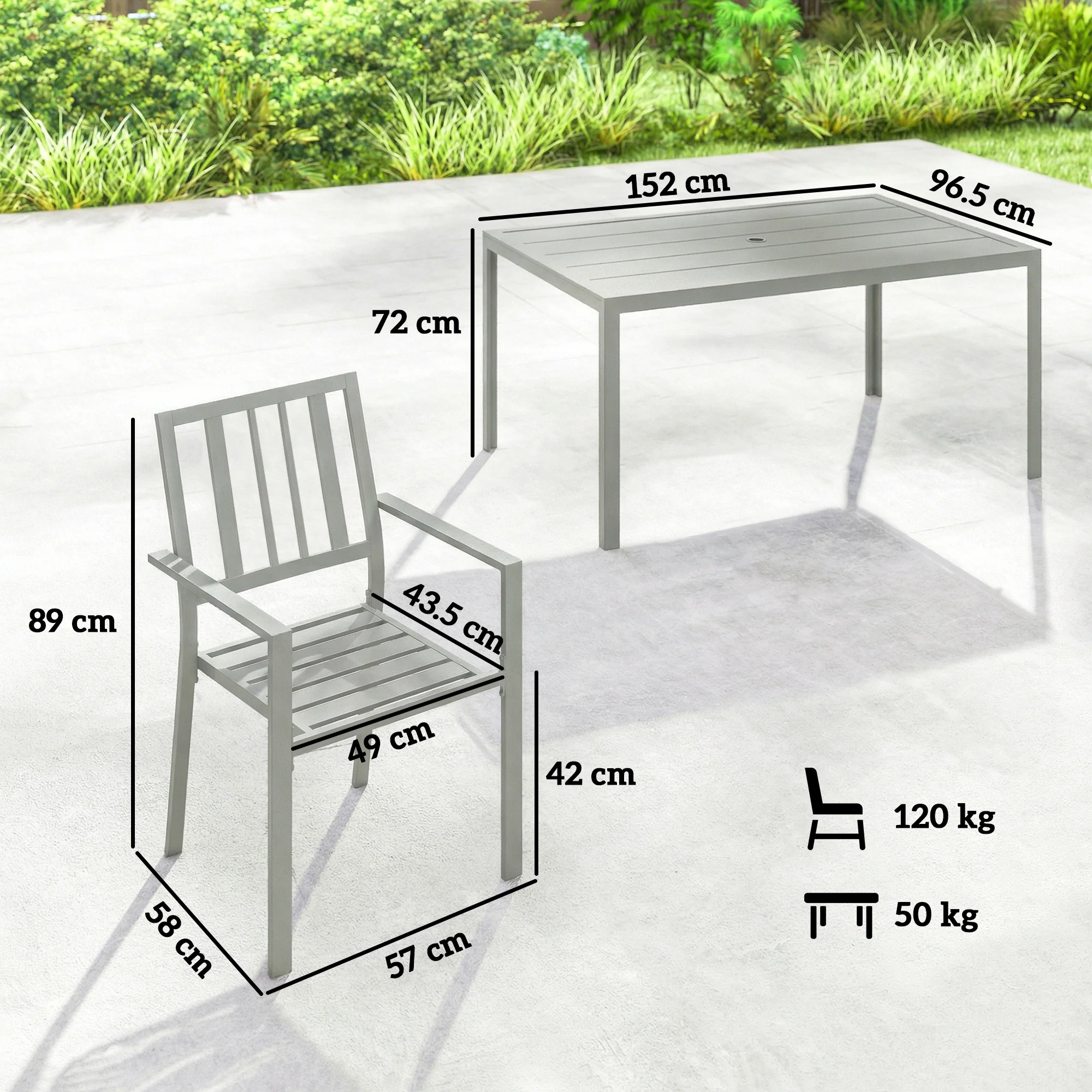 Outsunny 7 Pieces Garden Furniture Set With Stackable Chairs, Light Grey - Image 5