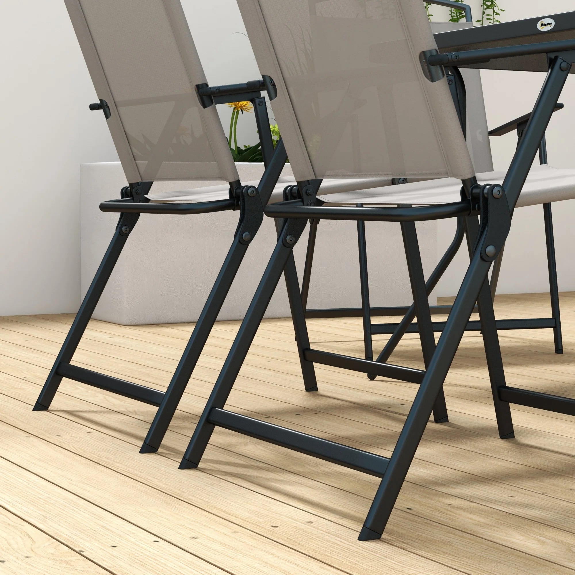 Outsunny 7 Pieces Garden Table and Chairs with Tempered Glass Top Grey - Image 9