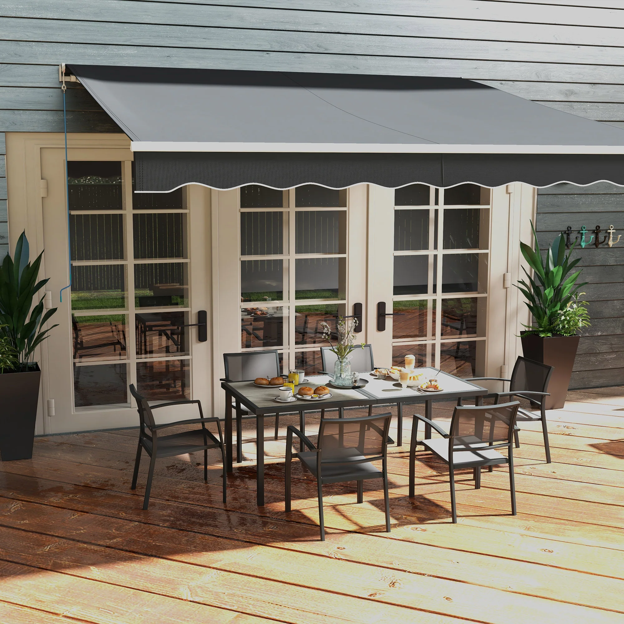 Outsunny 7 Pieces Patio Dining Set with 6 Stackable Chairs for Poolside, Grey - Image 9
