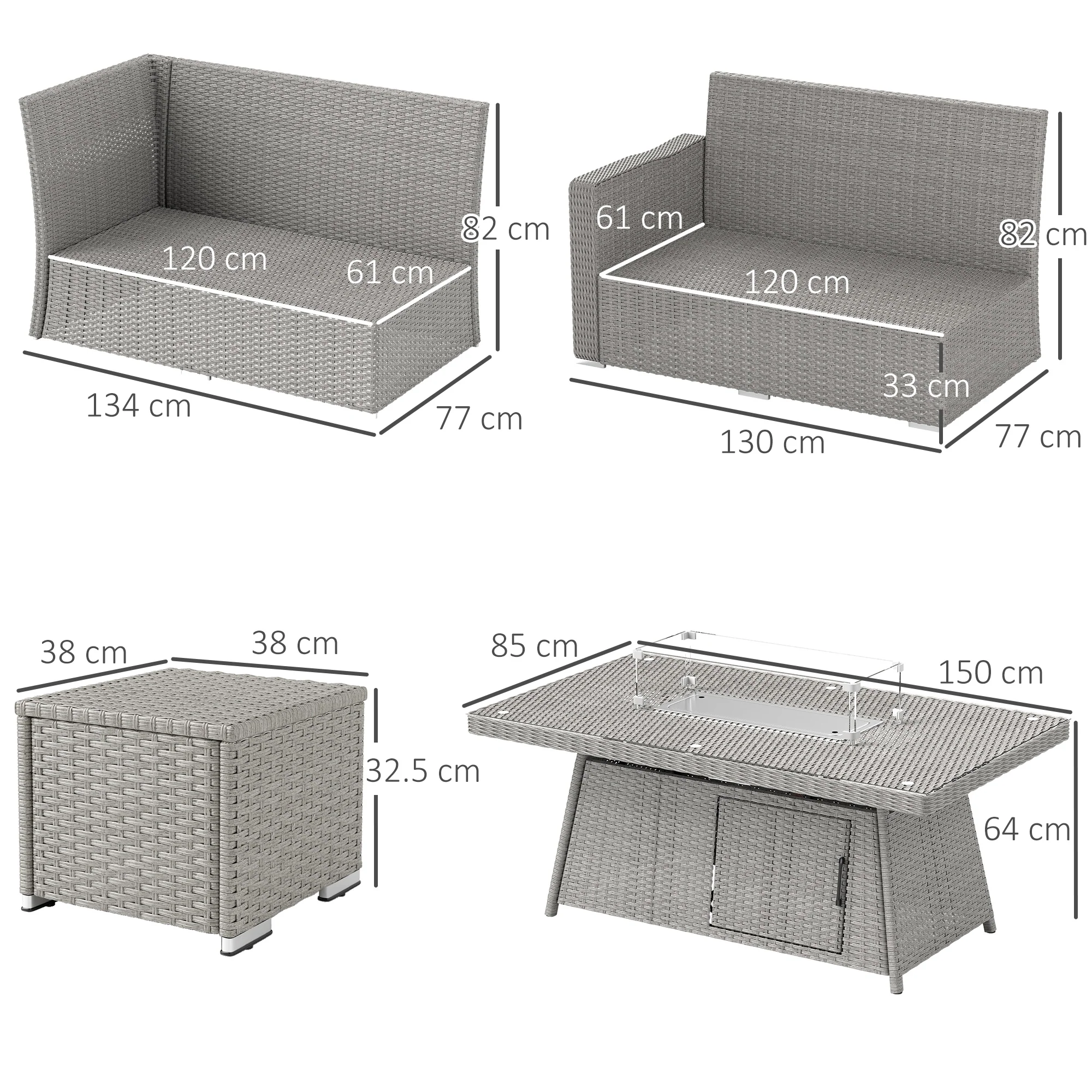 Outsunny 7 Pieces Rattan Garden Furniture Set W/ 50,000 BTU Gas Fire Pit Table - Image 5