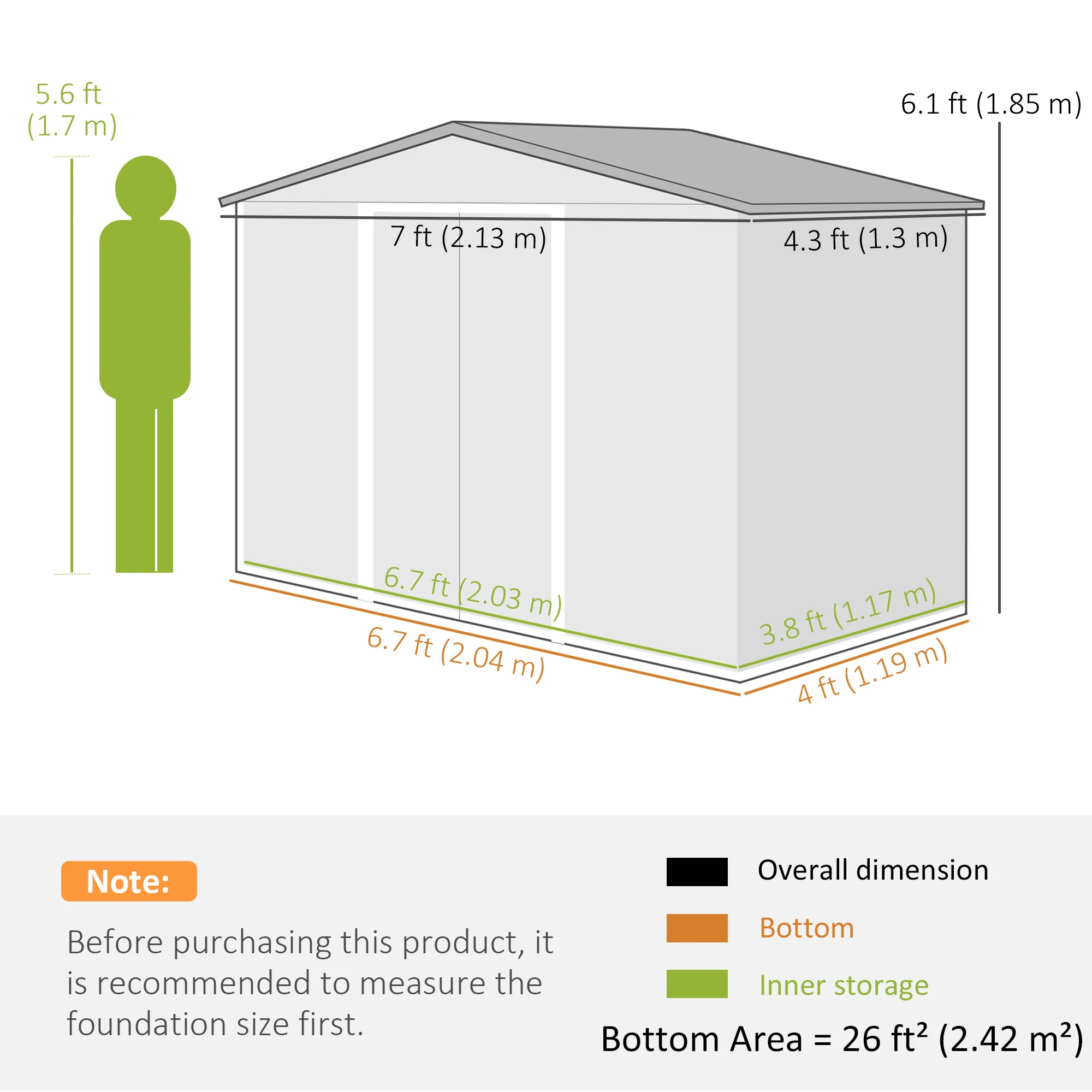 Outsunny 7 x 4ft Garden Shed Storage w/ Foundation Kit, Vents, Light Grey - Image 3