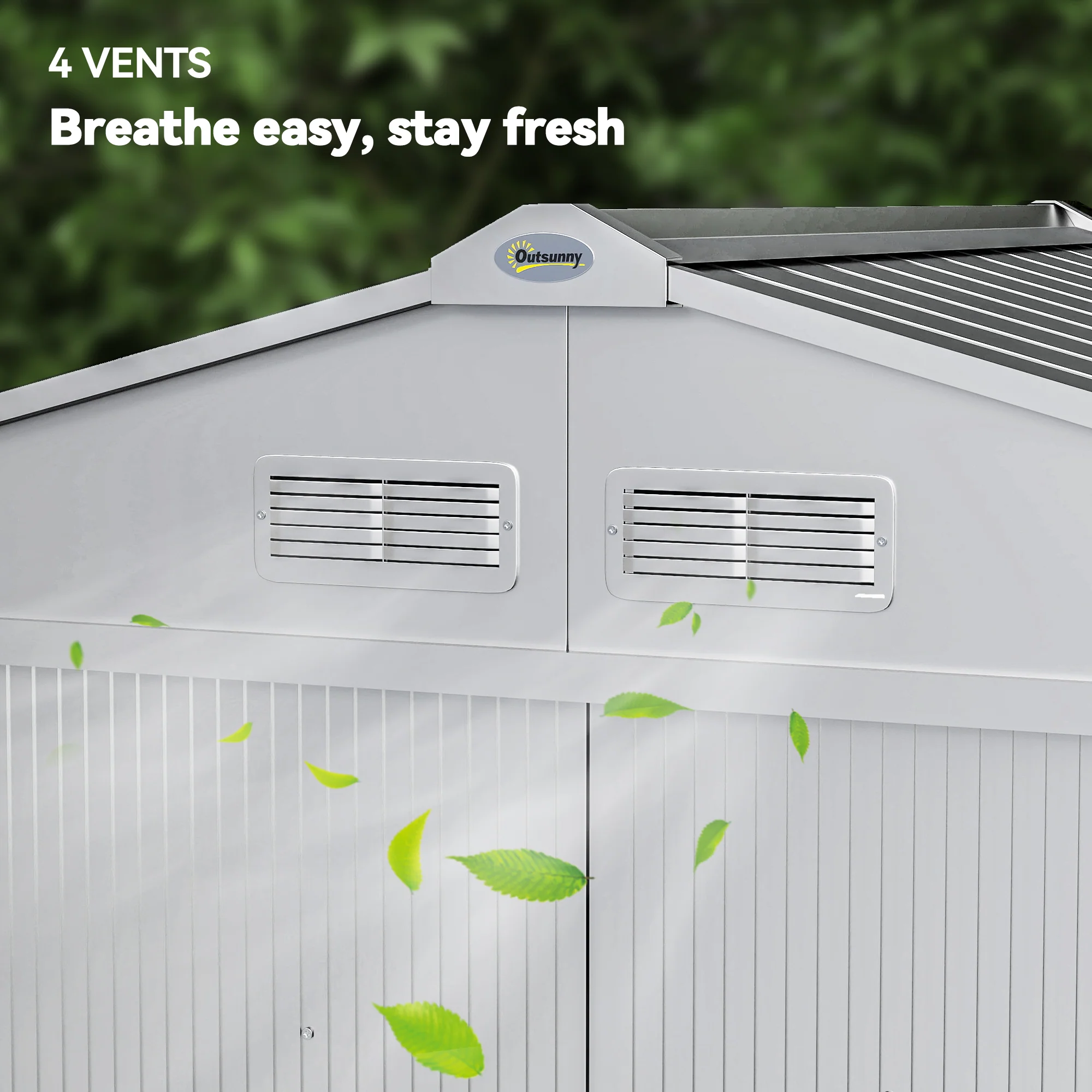 Outsunny 7 x 4ft Garden Shed Storage w/ Foundation Kit, Vents, Light Grey - Image 8