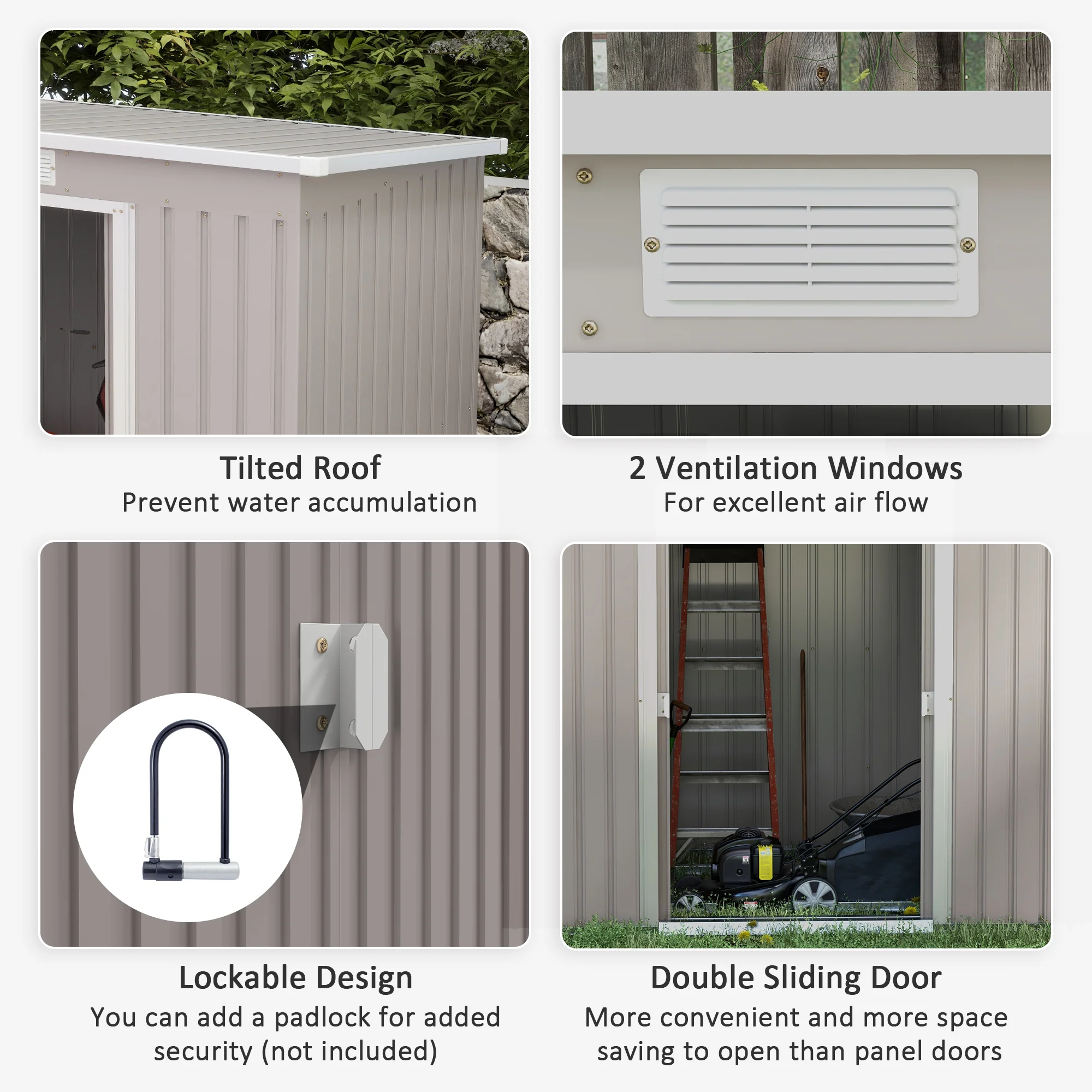 Outsunny 7 x 4ft Metal Garden Storage Shed w/ Double Door & Ventilation Grey - Image 4