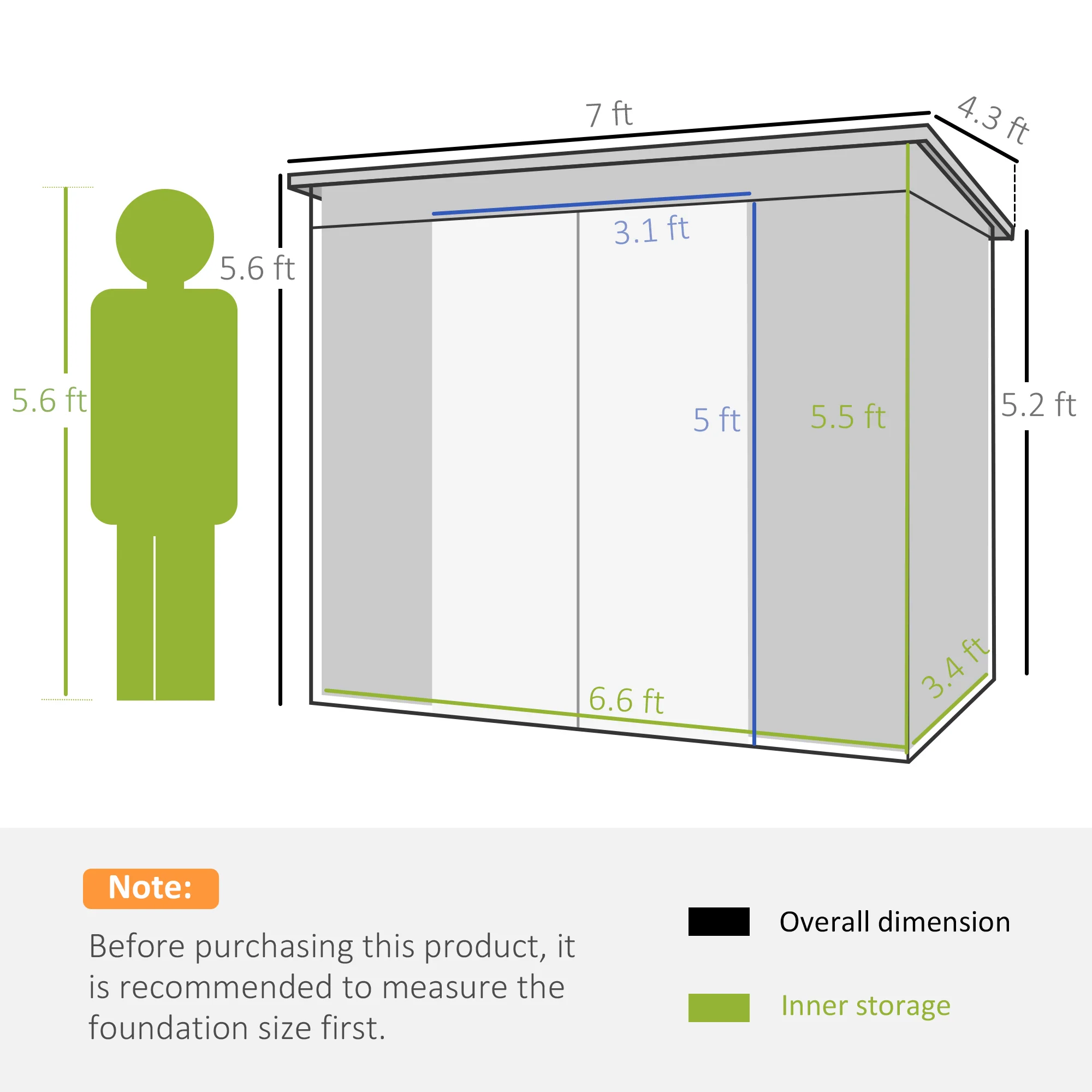 Outsunny 7 x 4ft Metal Garden Storage Shed w/ Double Door & Ventilation Grey - Image 5