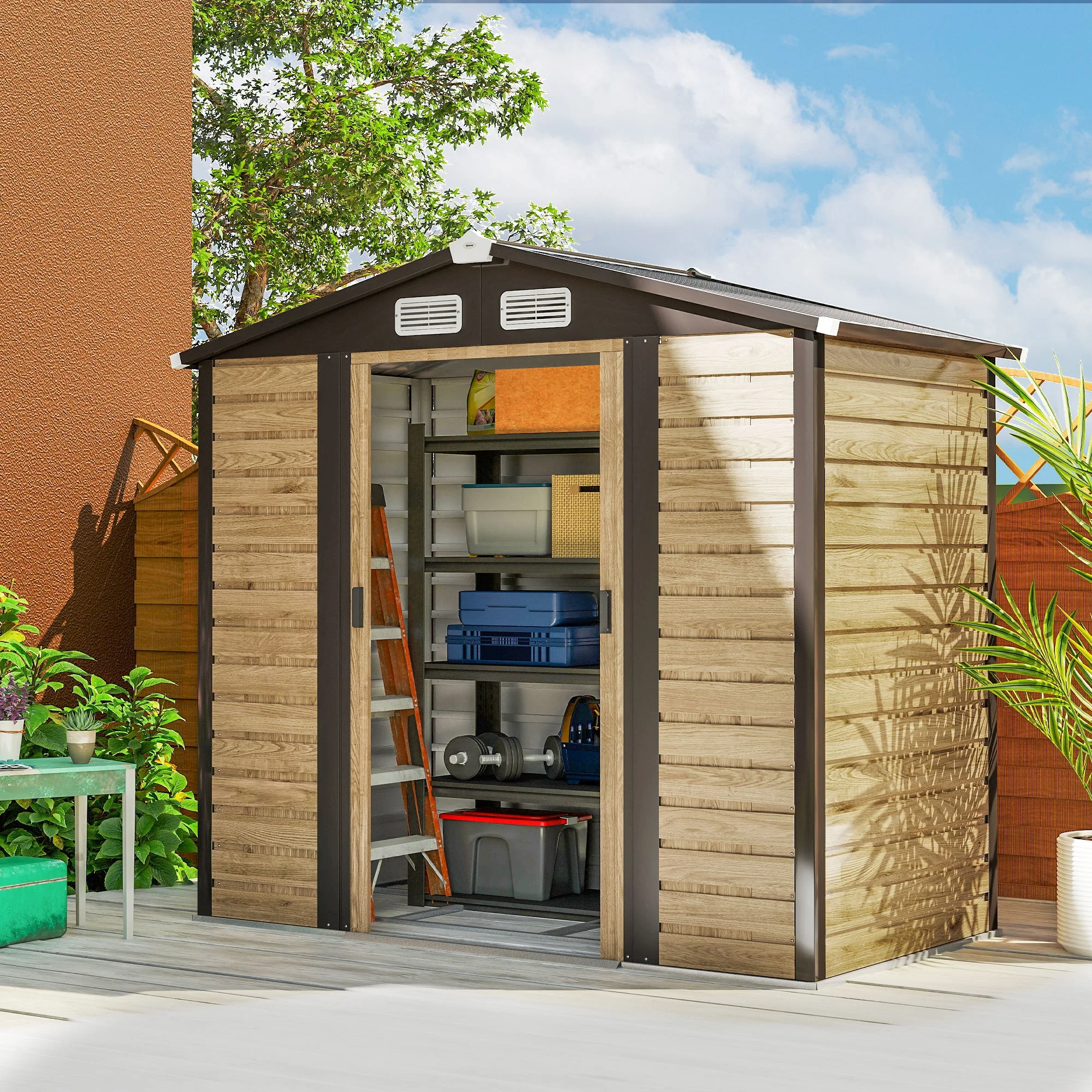 Outsunny 7 X 4ft Upgraded Metal Shed With Lock, Easy To Assemble, Natural - Image 2