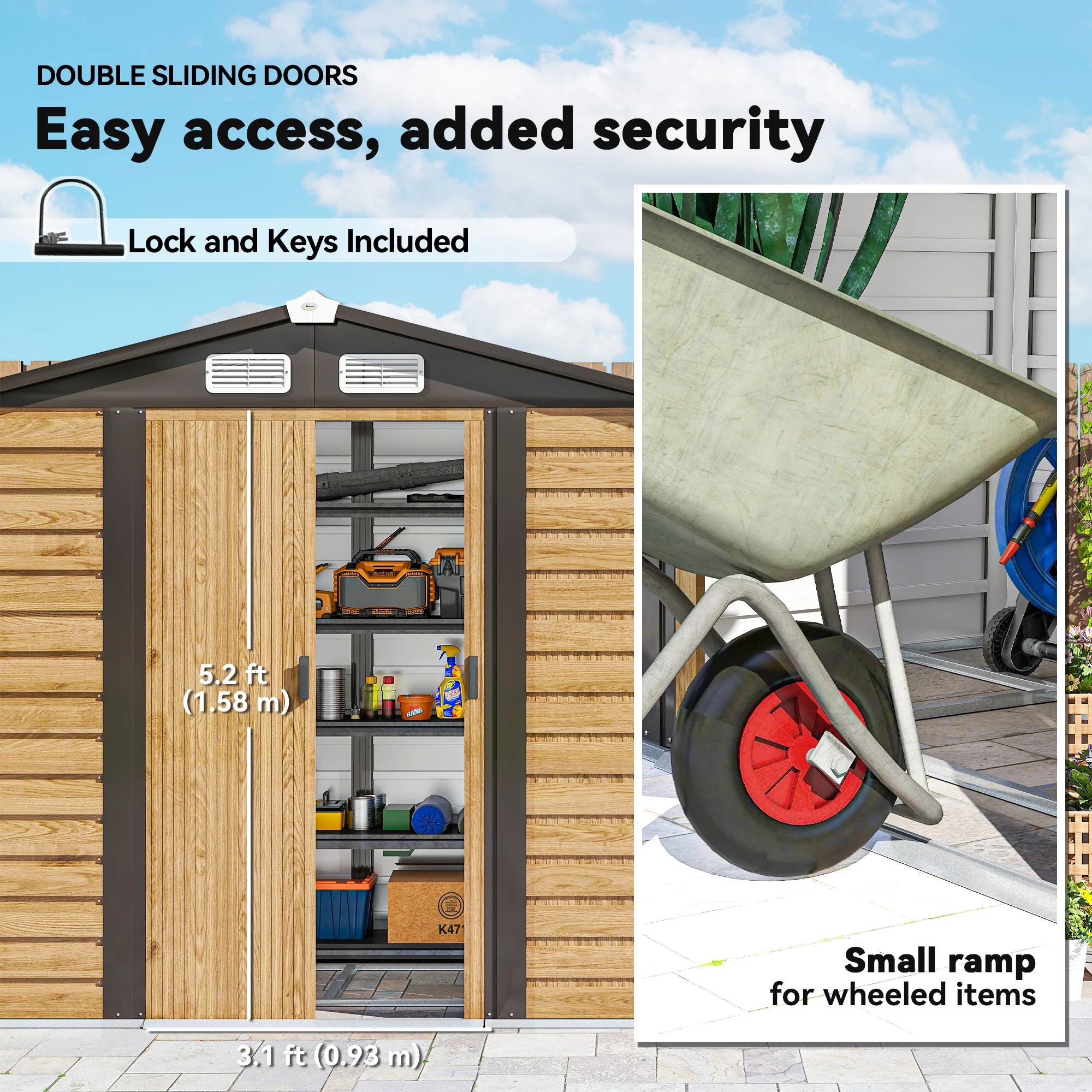 Outsunny 7 X 4ft Upgraded Metal Shed With Lock, Easy To Assemble, Natural - Image 6