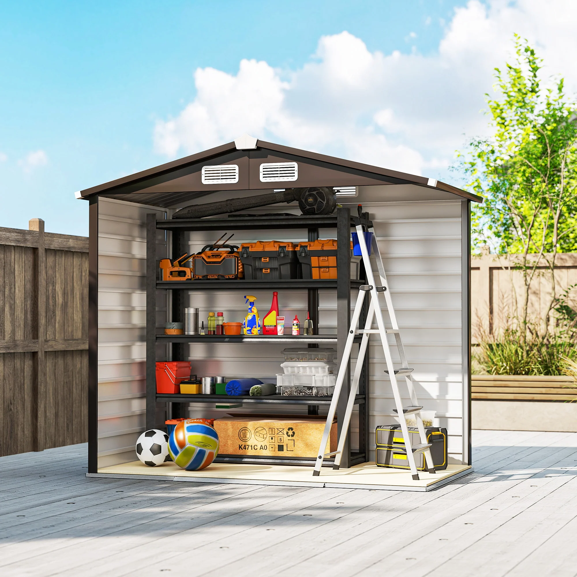 Outsunny 7 X 4ft Upgraded Metal Shed With Lock, Easy To Assemble, Natural - Image 9