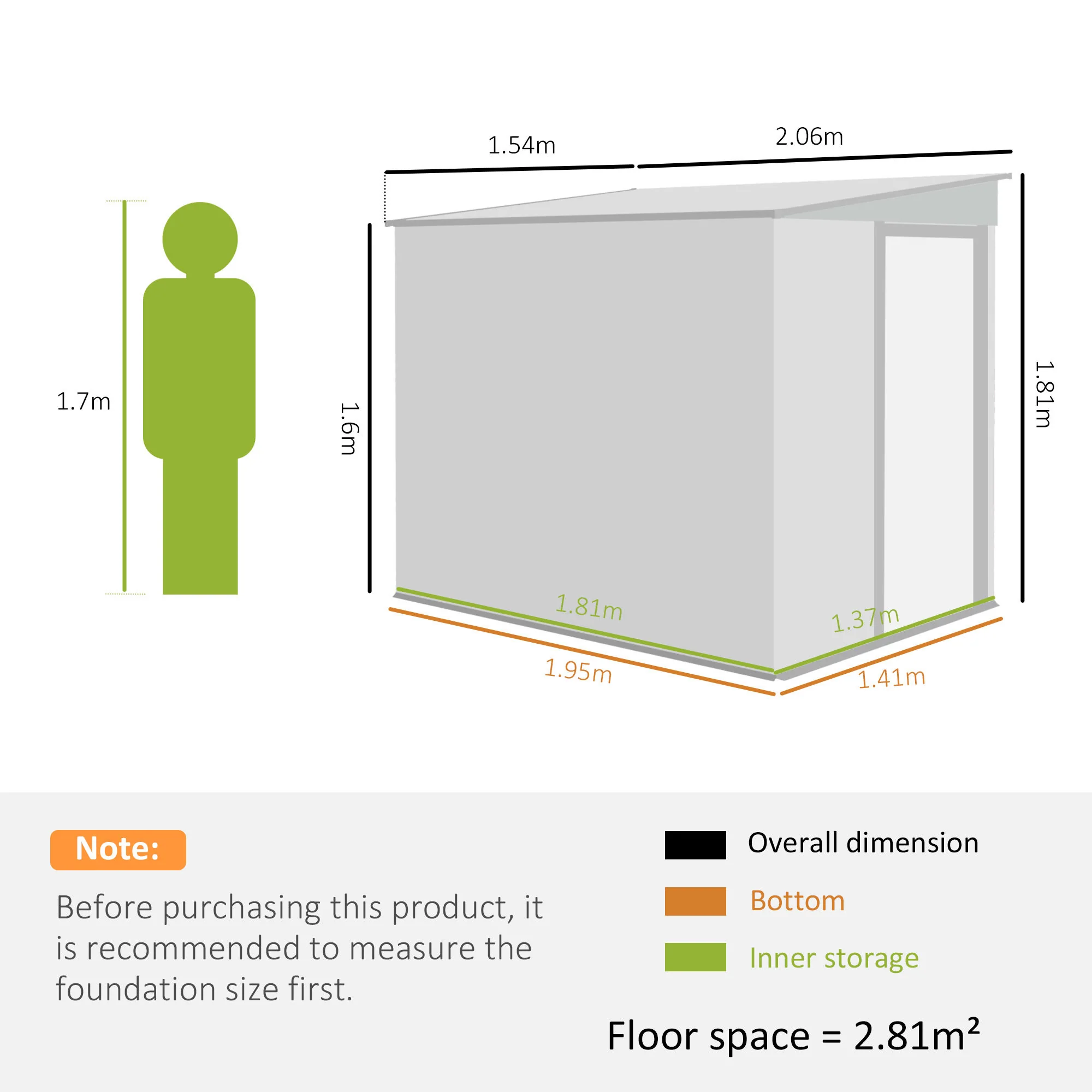 Outsunny 7 X 5FT Garden Shed W/ Foundation Lean To Metal Tool Shed Grey - Image 3