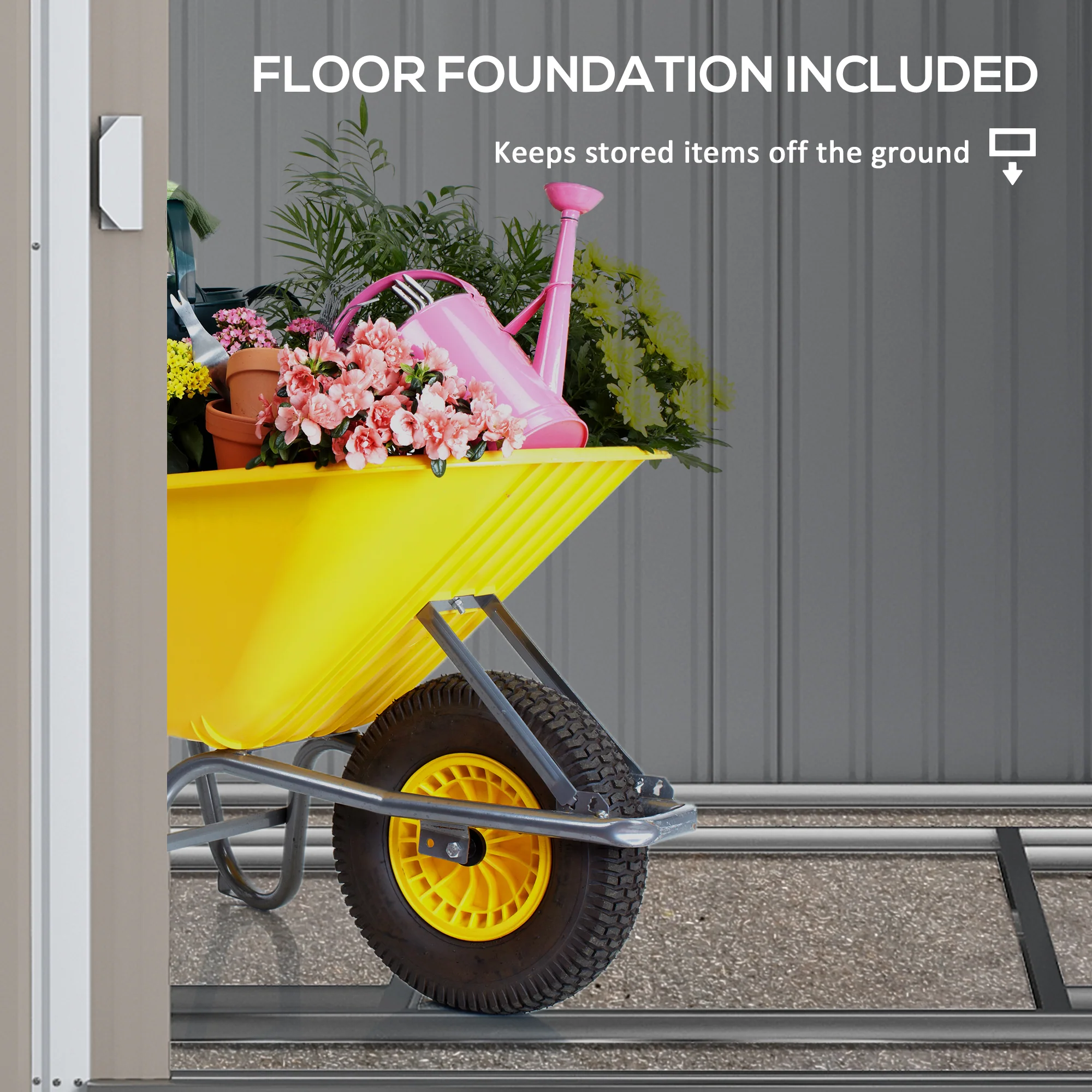 Outsunny 7 x 5FT Garden Shed w/ Foundation Lean to Metal Tool Shed White - Image 4