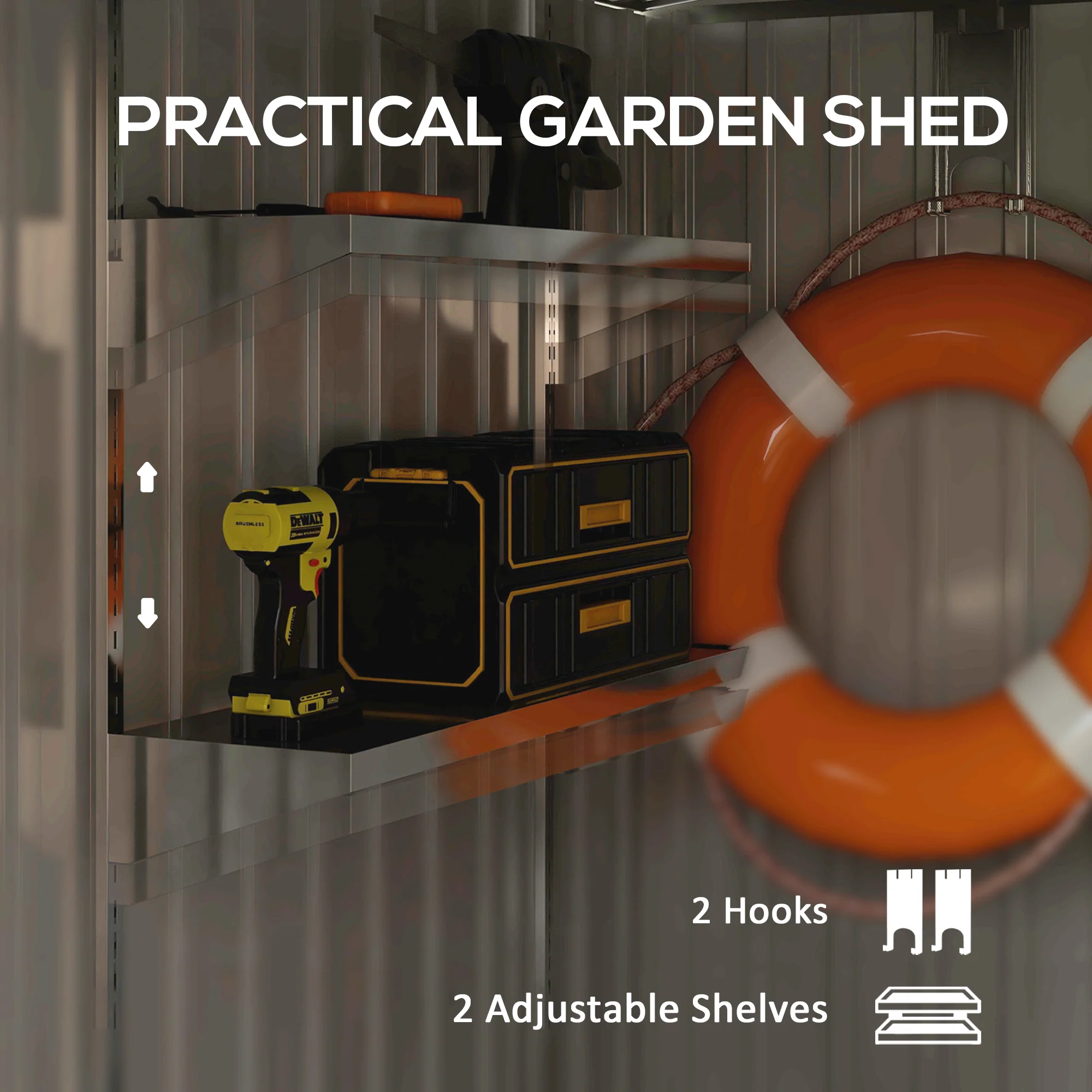 Outsunny 7 x 5FT Garden Shed w/ Foundation Lean to Metal Tool Shed White - Image 7