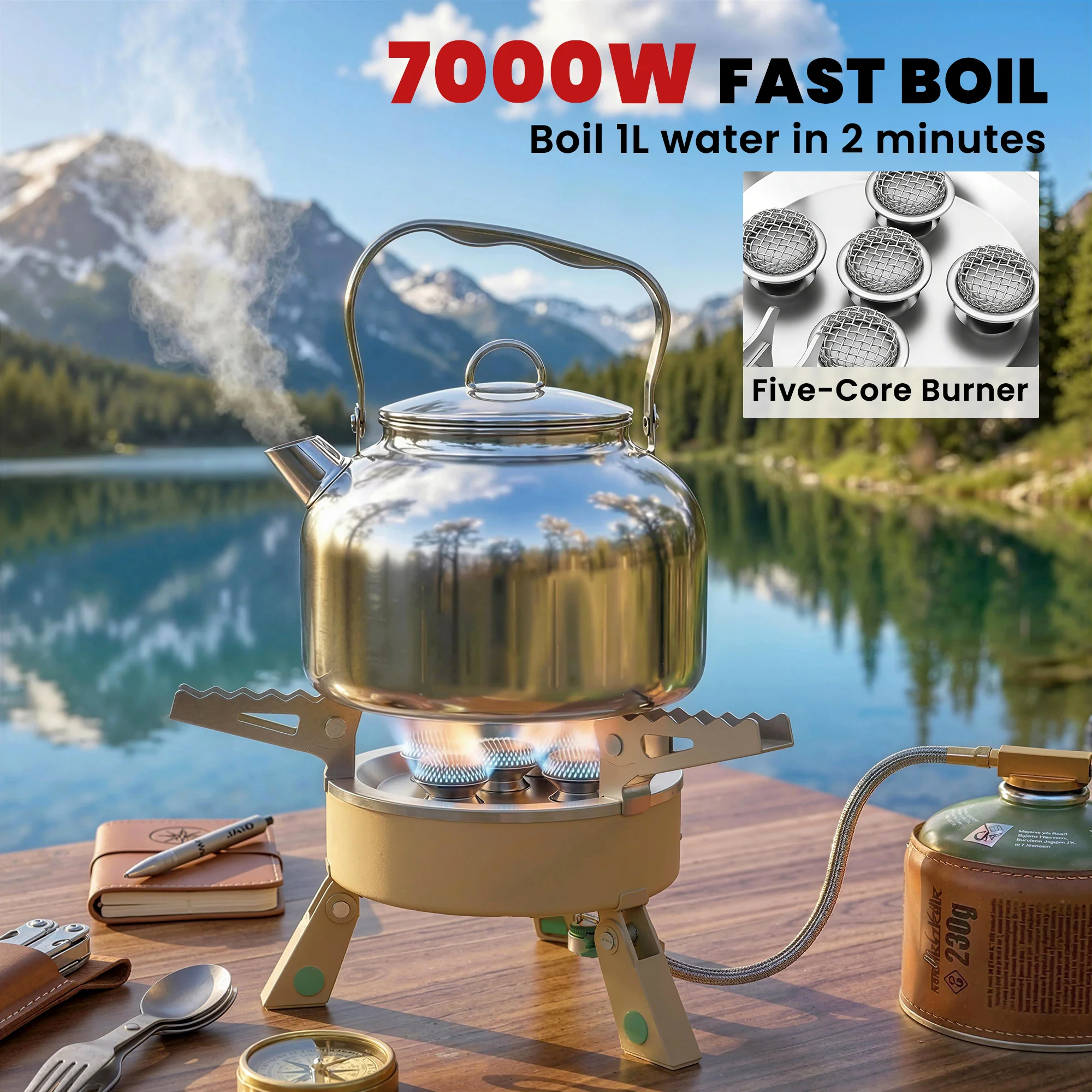 Outsunny 7000W Camping Stove With Piezo Ignition, High Power Gas Stove Khaki - Image 3