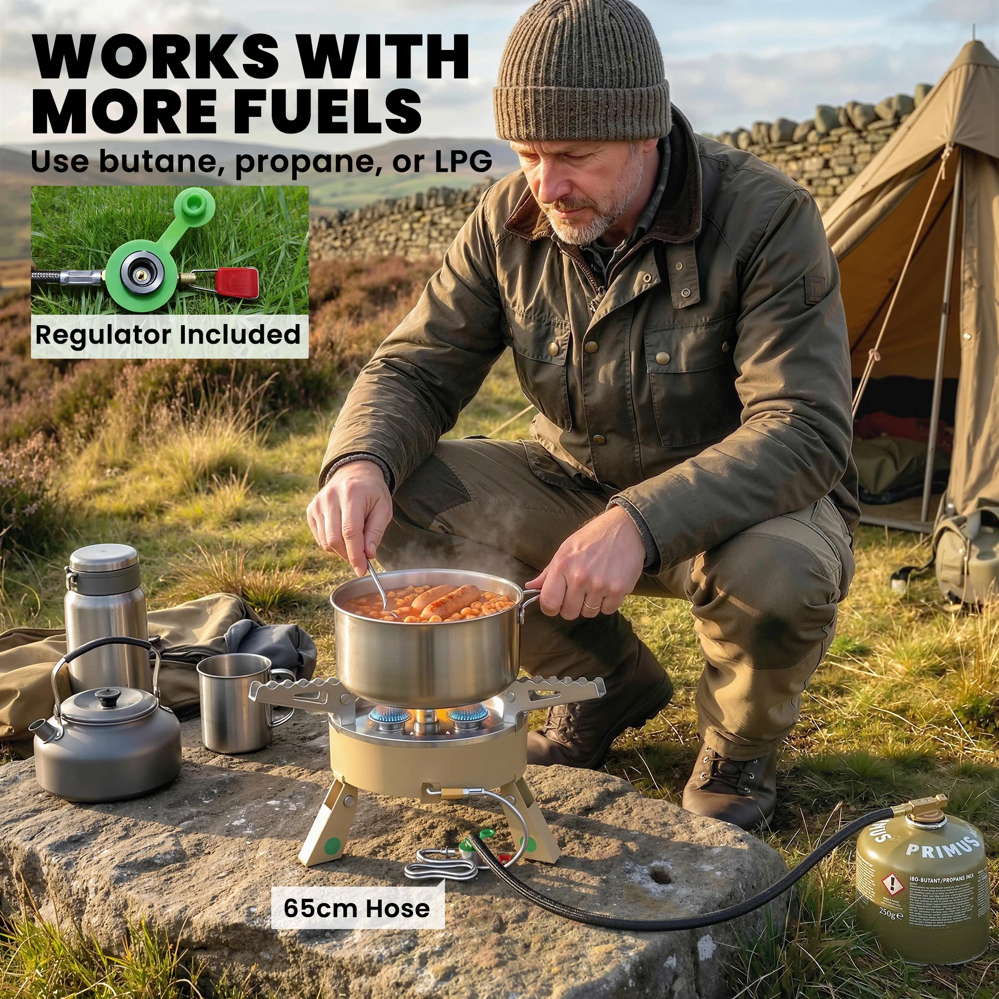 Outsunny 7000W Camping Stove With Piezo Ignition, High Power Gas Stove Khaki - Image 8