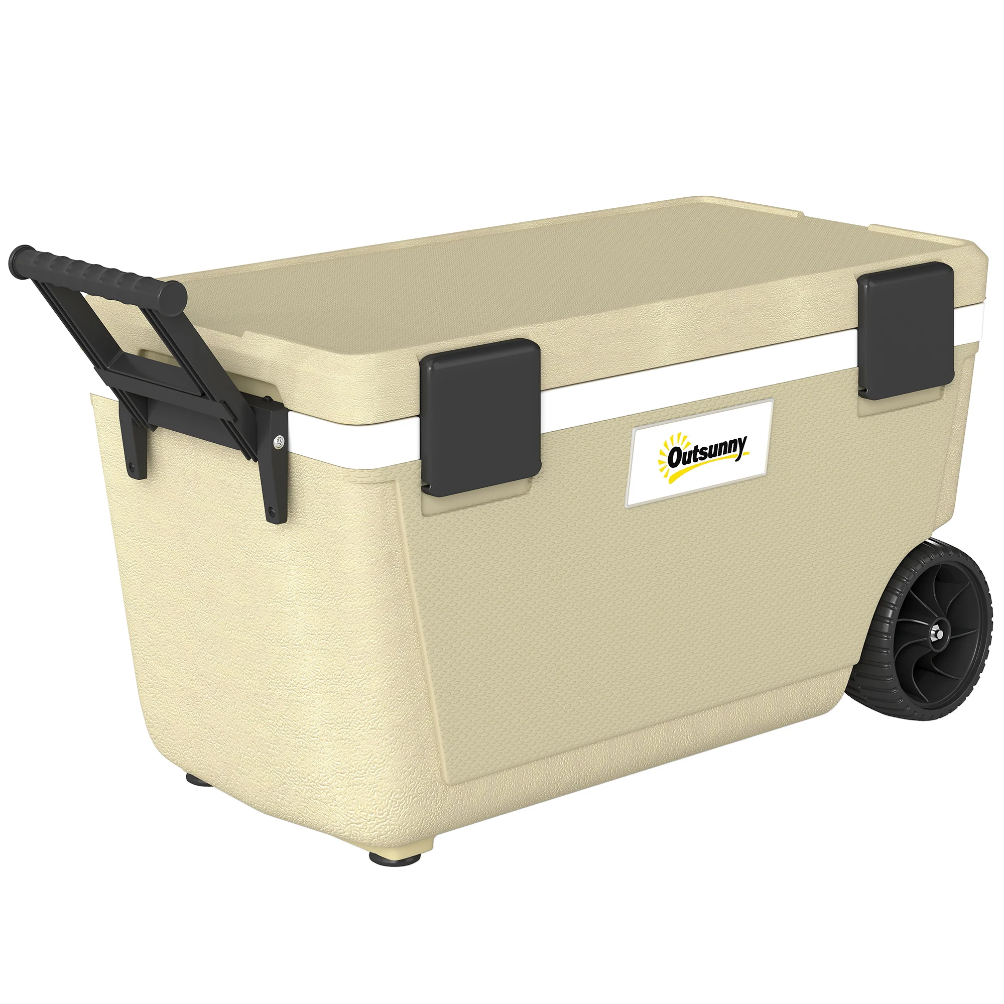Outsunny 70L Insulated Cool Box With Wheels, Portable Ice Cooler, Khaki
