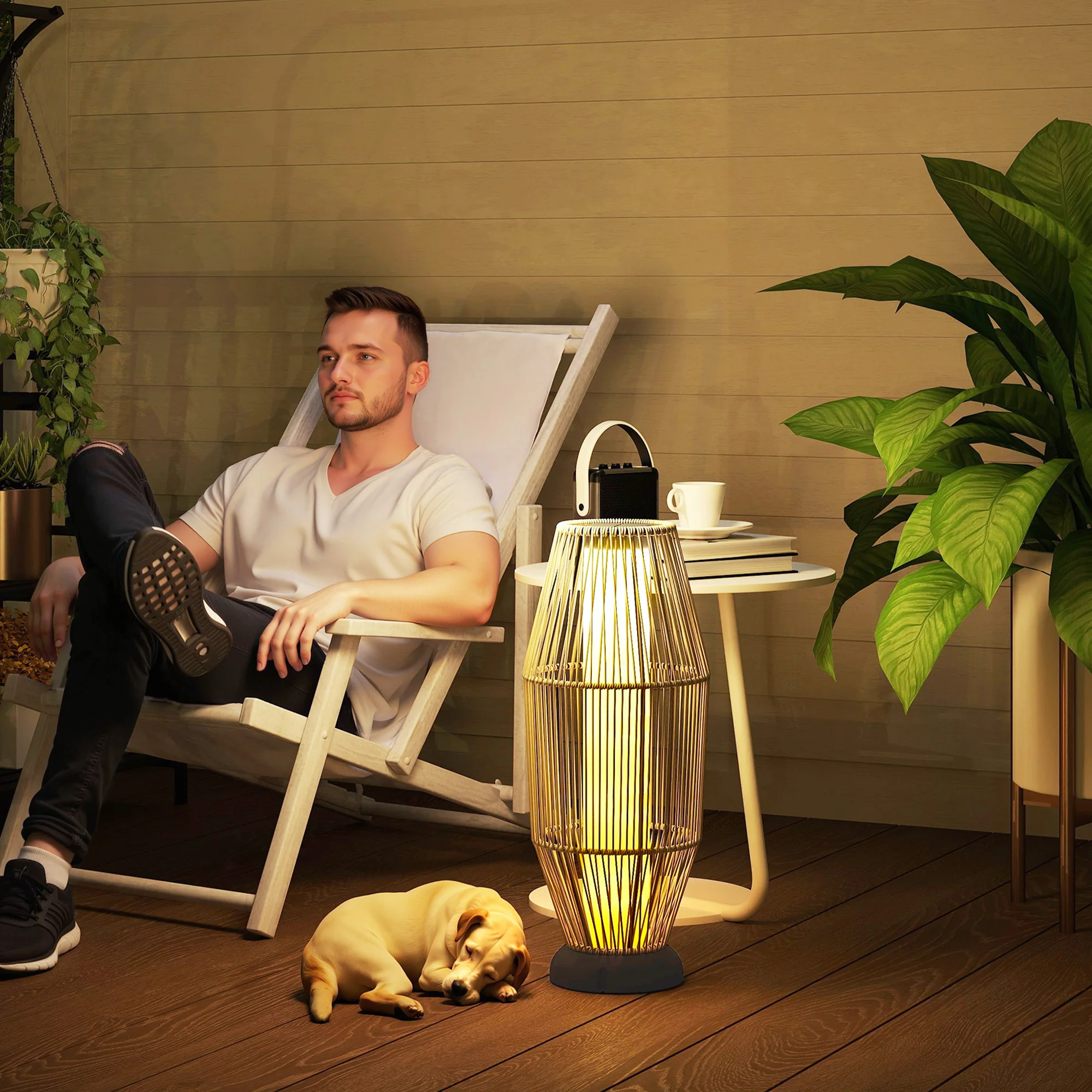 Outsunny 72 Cm Rattan Solar Floor Lamp, Auto On/Off LED Garden Light, Grey - Image 2