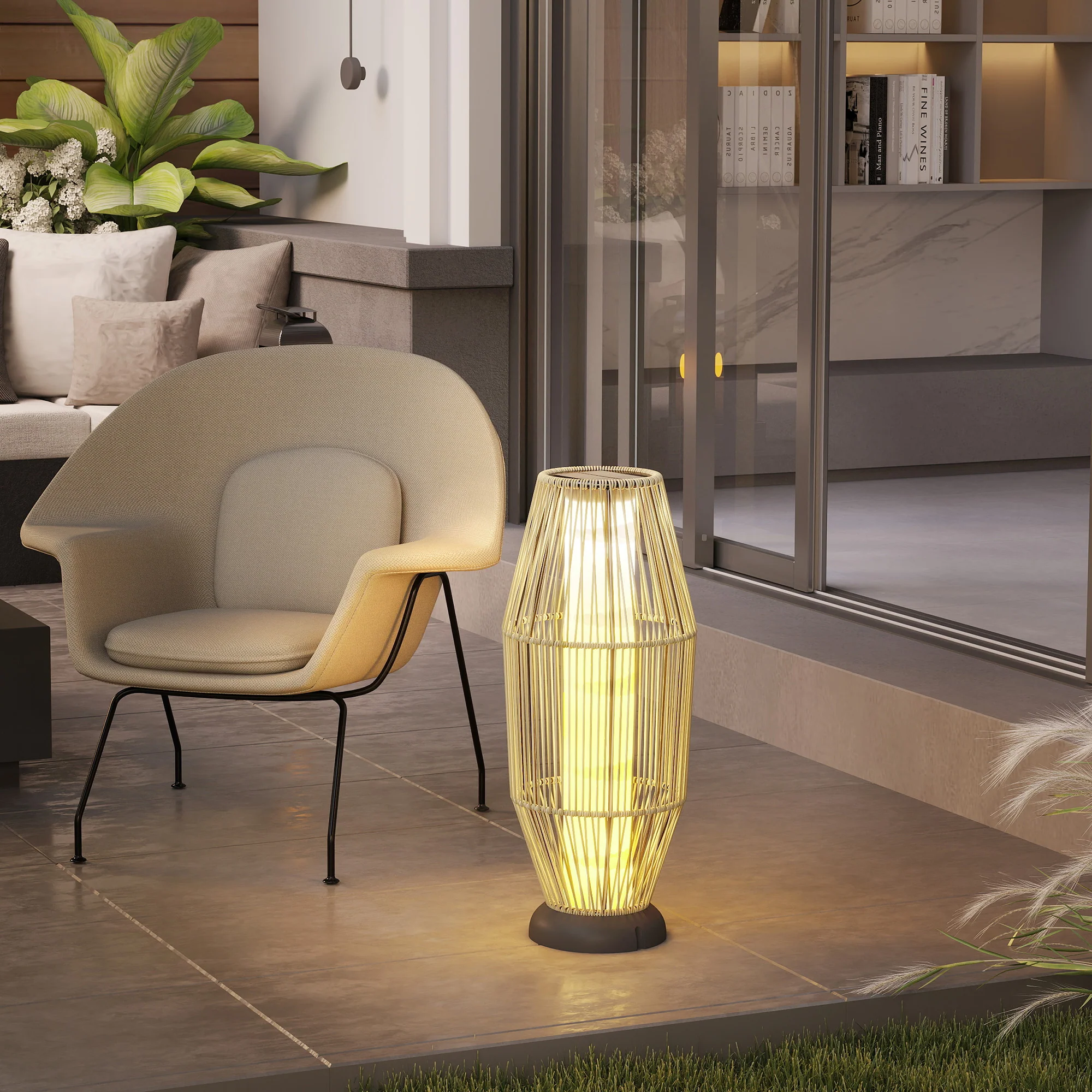 Outsunny 72 Cm Rattan Solar Floor Lamp, Auto On/Off LED Garden Light, Grey - Image 9
