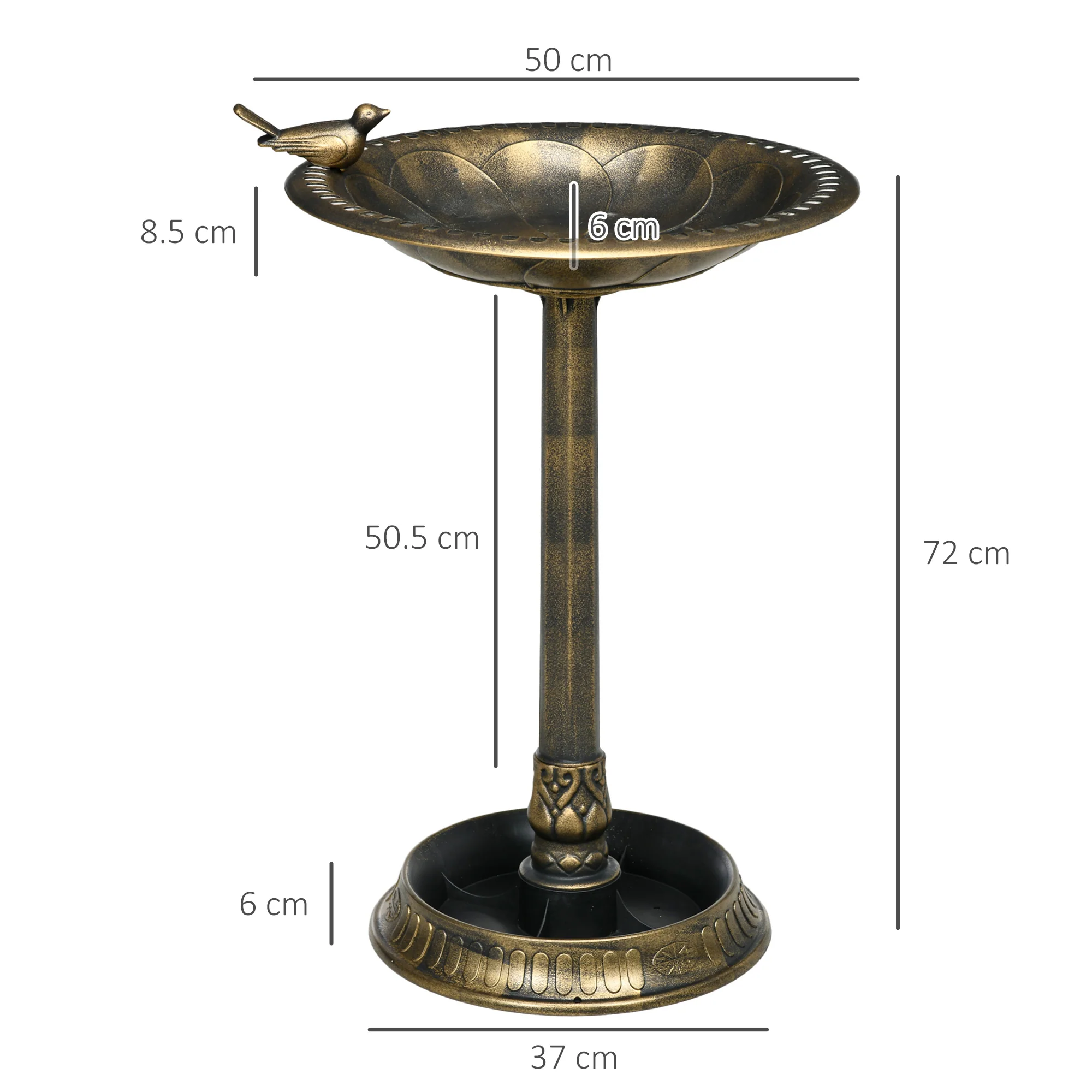 Outsunny 72cm Tall Bird Bath With Bird Decoration For Garden, Bronze Tone - Image 5