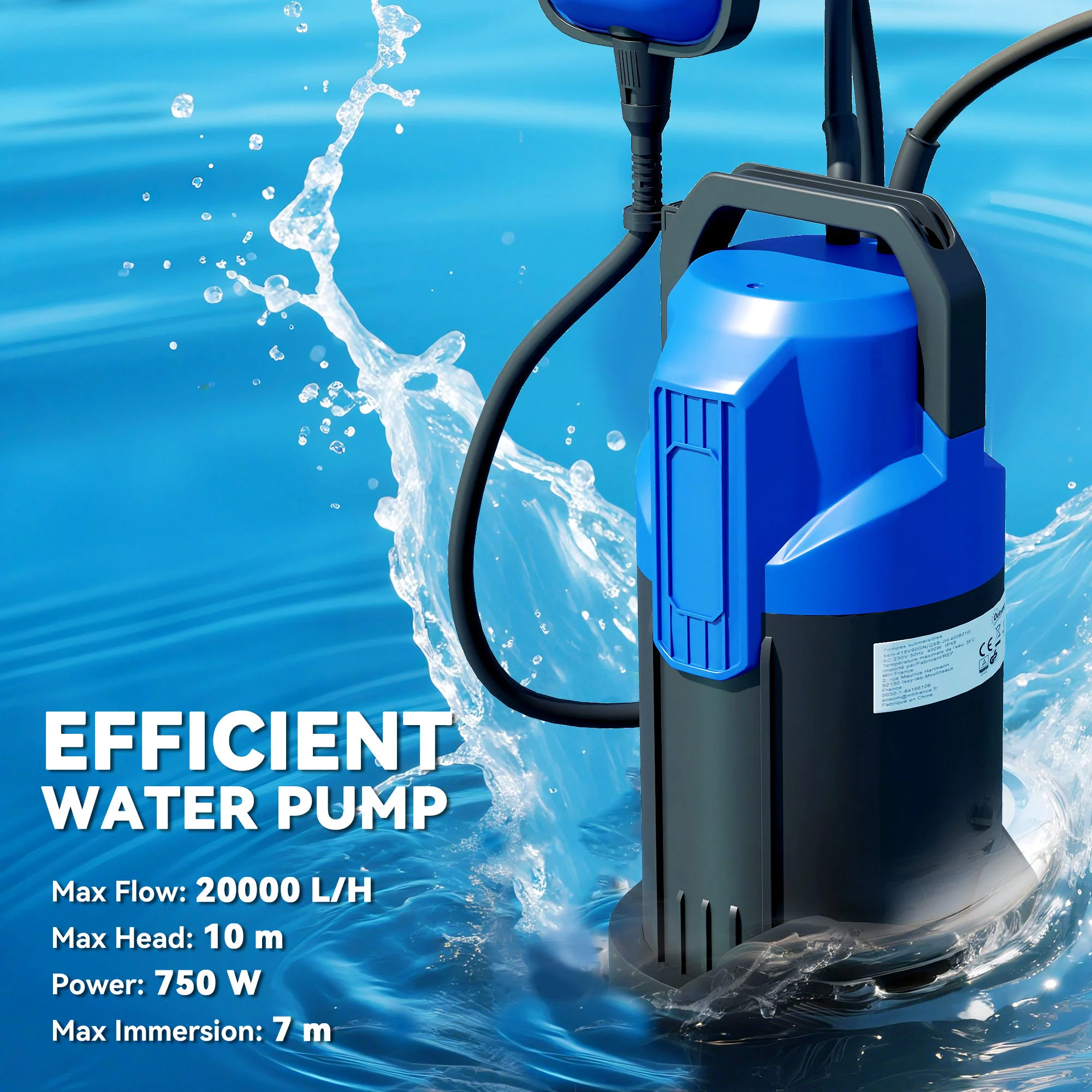 Outsunny 750W Water Pump With Float Switch, 20000L/H Electric Sump Pump - Image 3