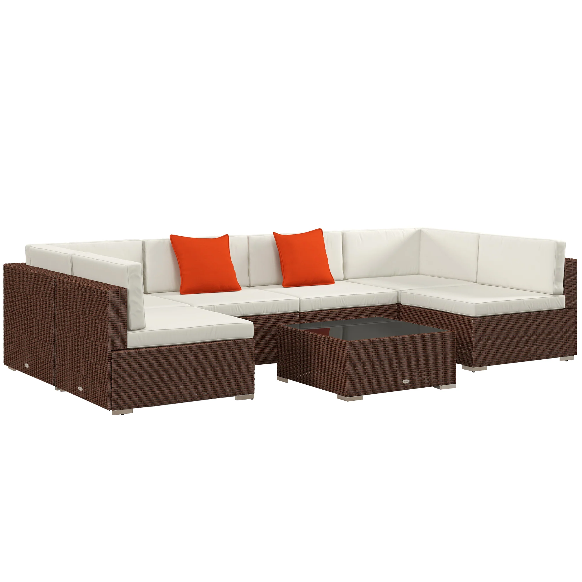 Outsunny 7PC Rattan Garden Furniture Set Coffee Table Buckle Structure