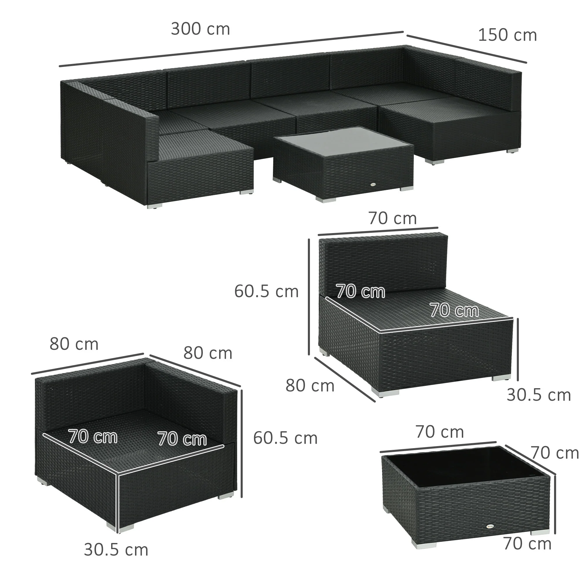 Outsunny 7PC Rattan Garden Furniture Set Coffee Table Buckle Structure - Image 13