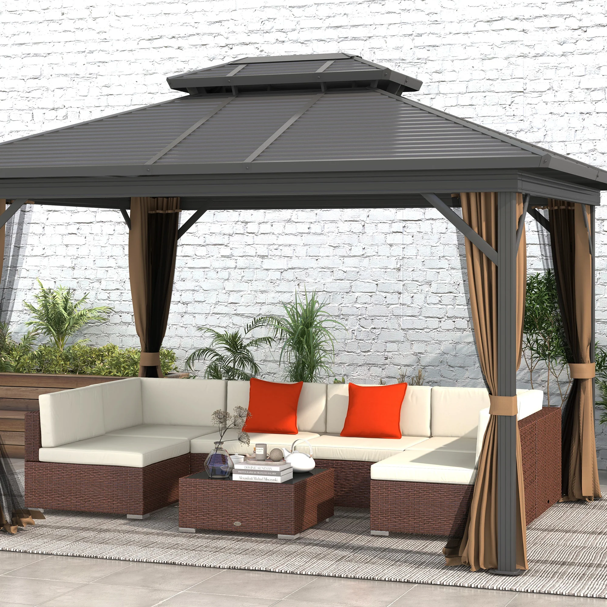 Outsunny 7PC Rattan Garden Furniture Set Coffee Table Buckle Structure - Image 2