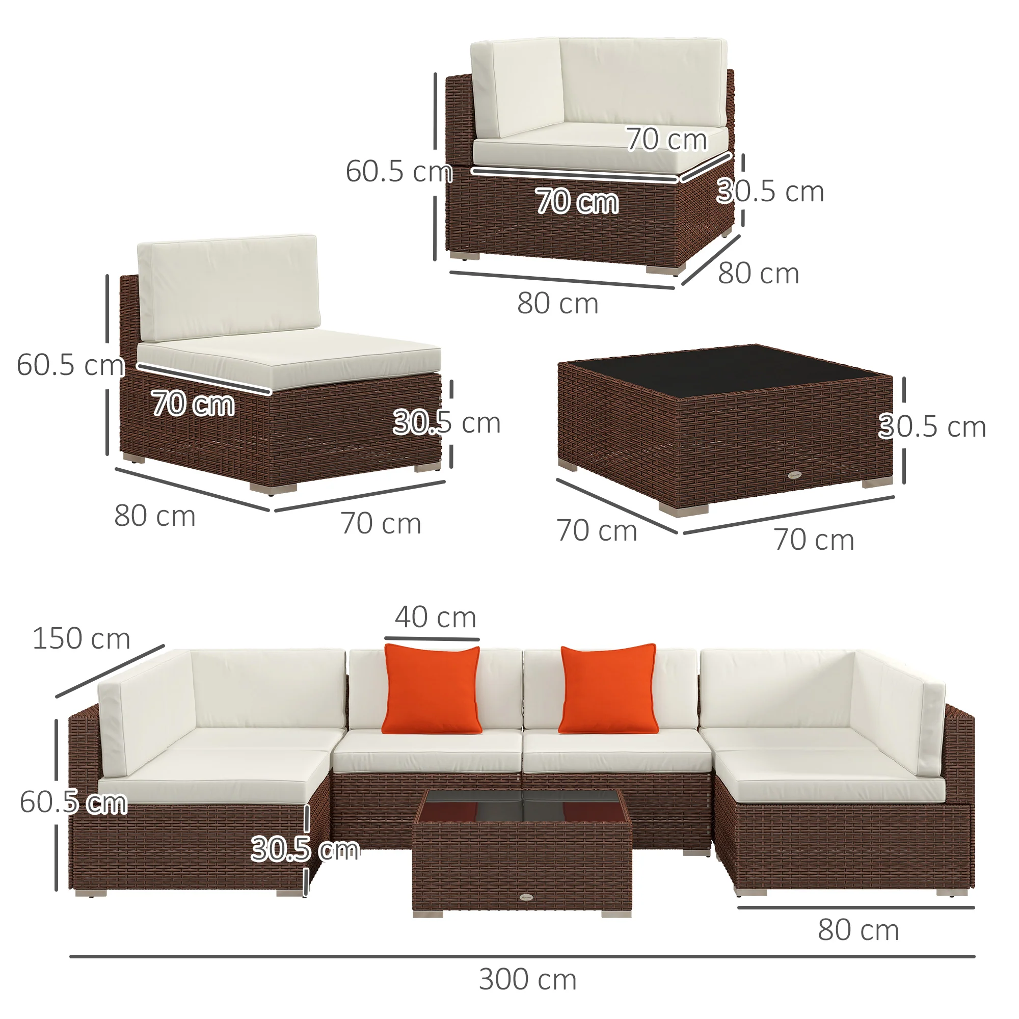 Outsunny 7PC Rattan Garden Furniture Set Coffee Table Buckle Structure - Image 5