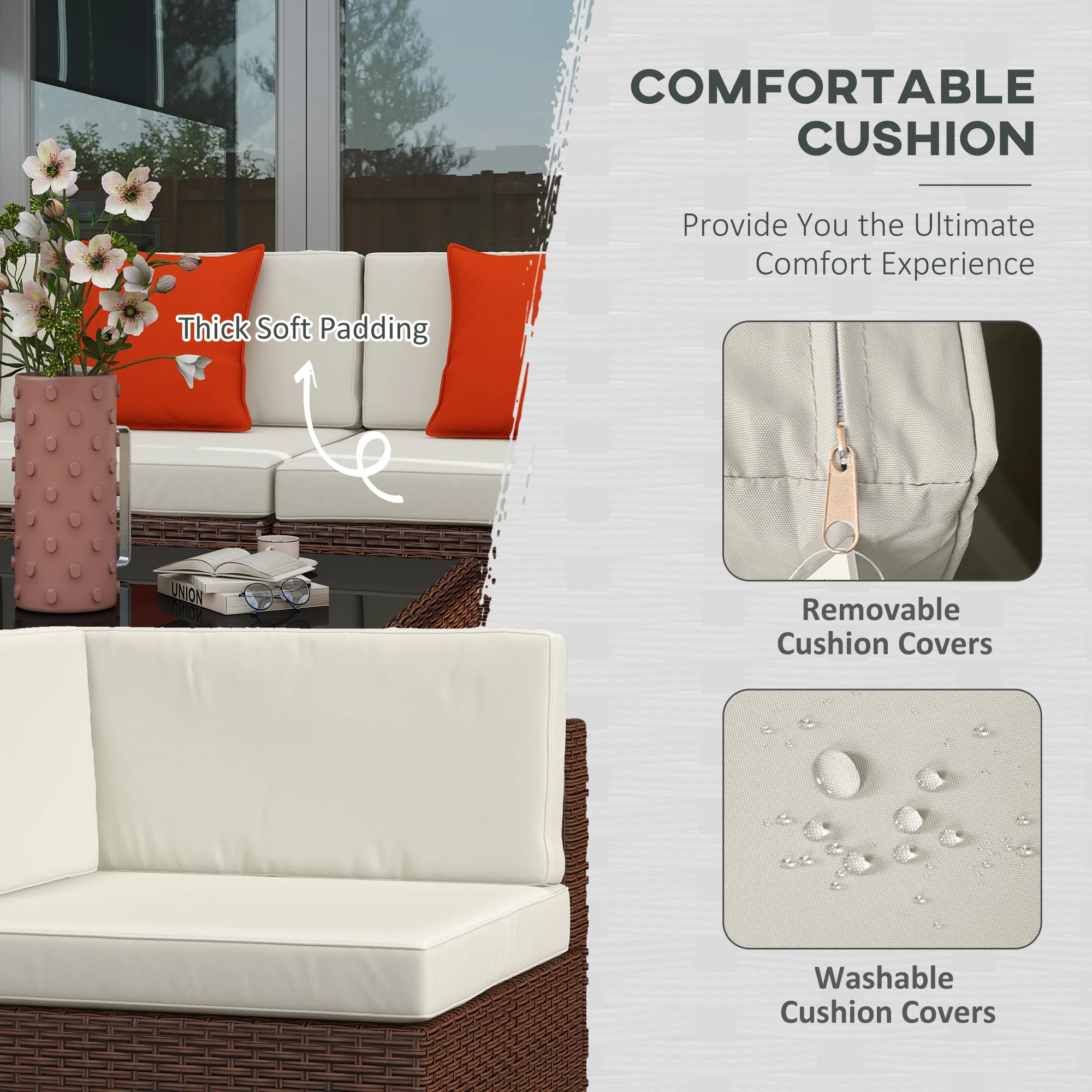 Outsunny 7PC Rattan Garden Furniture Set Coffee Table Buckle Structure - Image 6