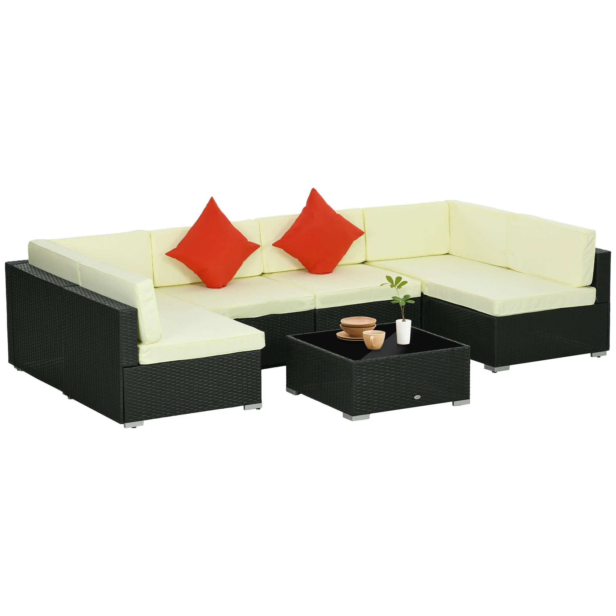 Outsunny 7PC Rattan Garden Furniture Set Coffee Table Buckle Structure - Image 9