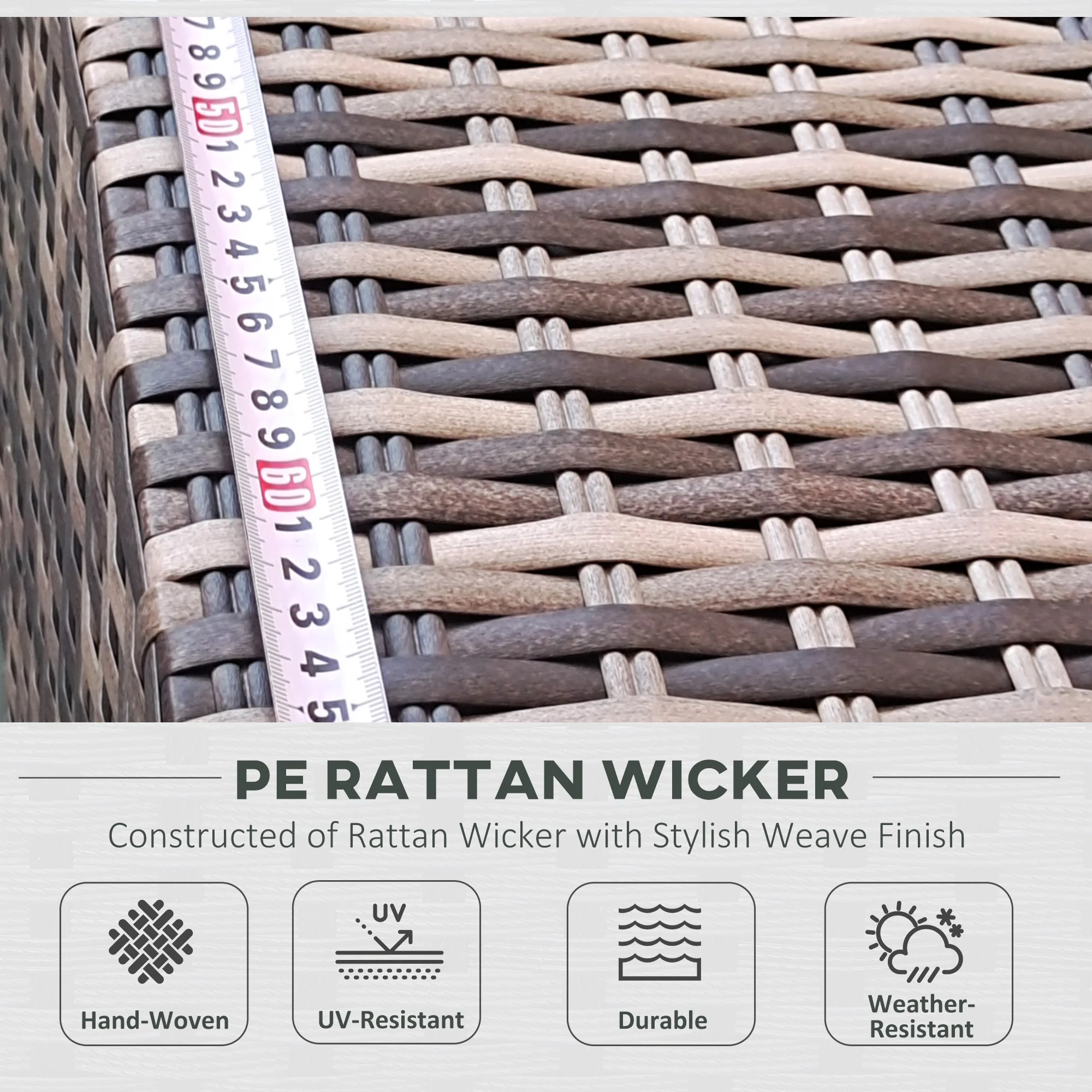 Outsunny 7PC Rattan Garden Furniture Set Coffee Table Buckle Structure, Grey - Image 4