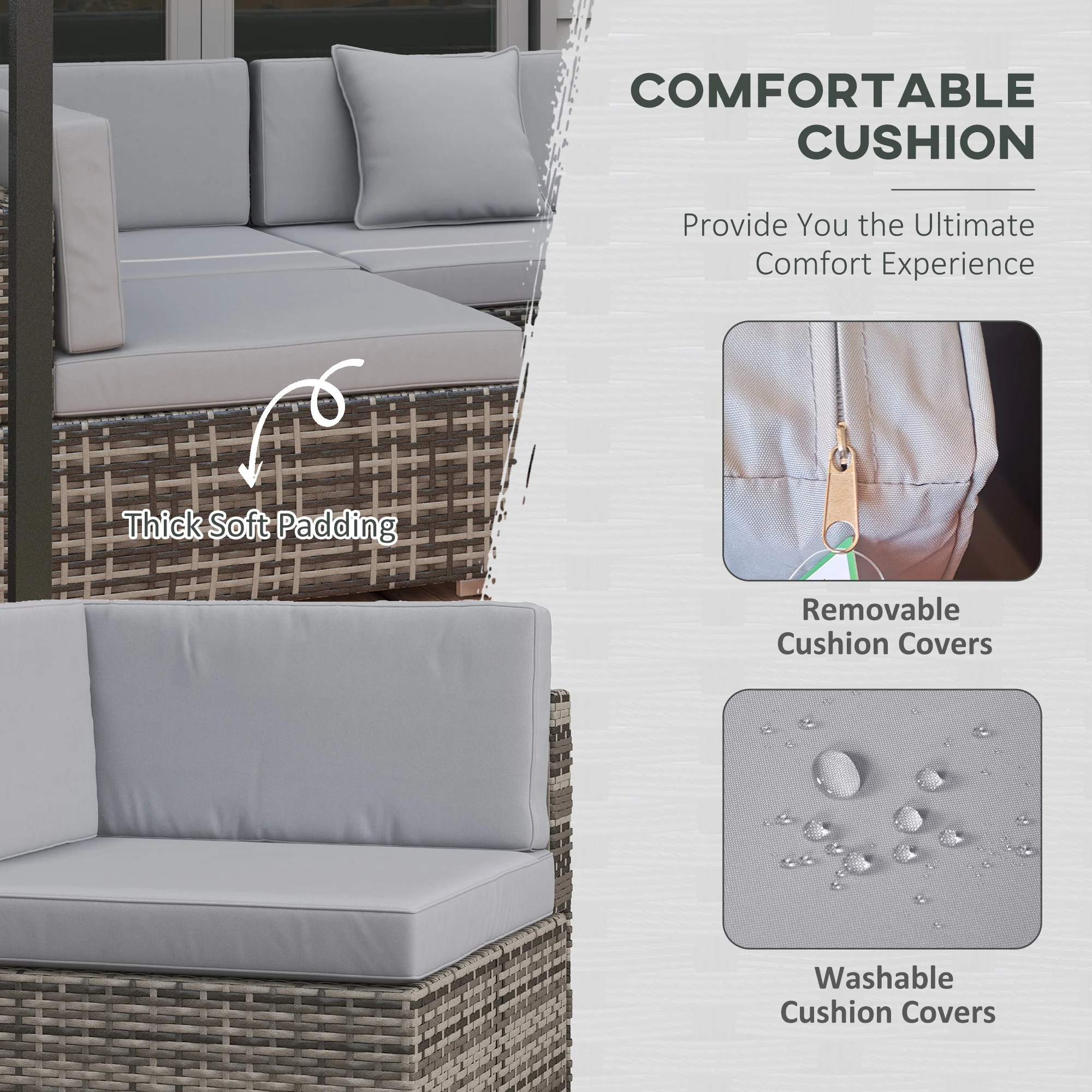 Outsunny 7PC Rattan Garden Furniture Set Coffee Table Buckle Structure, Grey - Image 6
