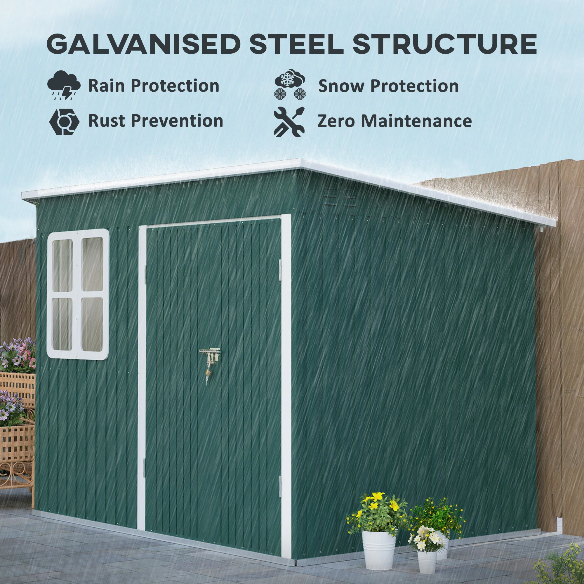 Outsunny 8.5 x 6ft Galvanised Steel Garden Shed with Foundation Kit, Green - Image 3