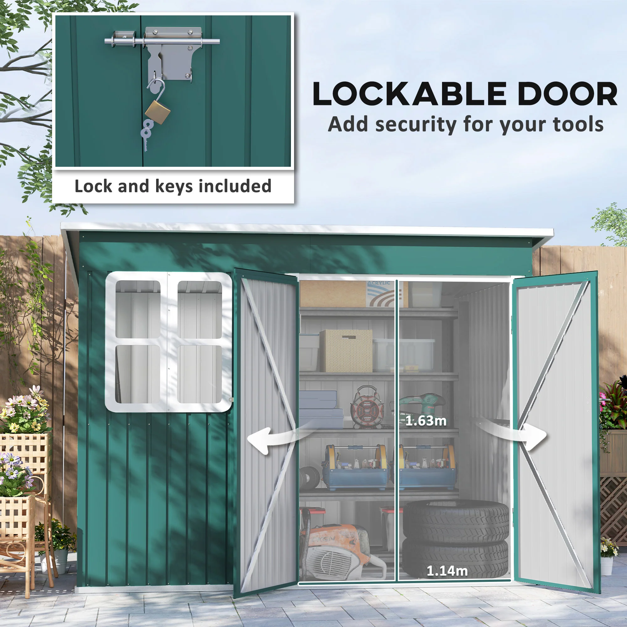 Outsunny 8.5 x 6ft Galvanised Steel Garden Shed with Foundation Kit, Green - Image 7