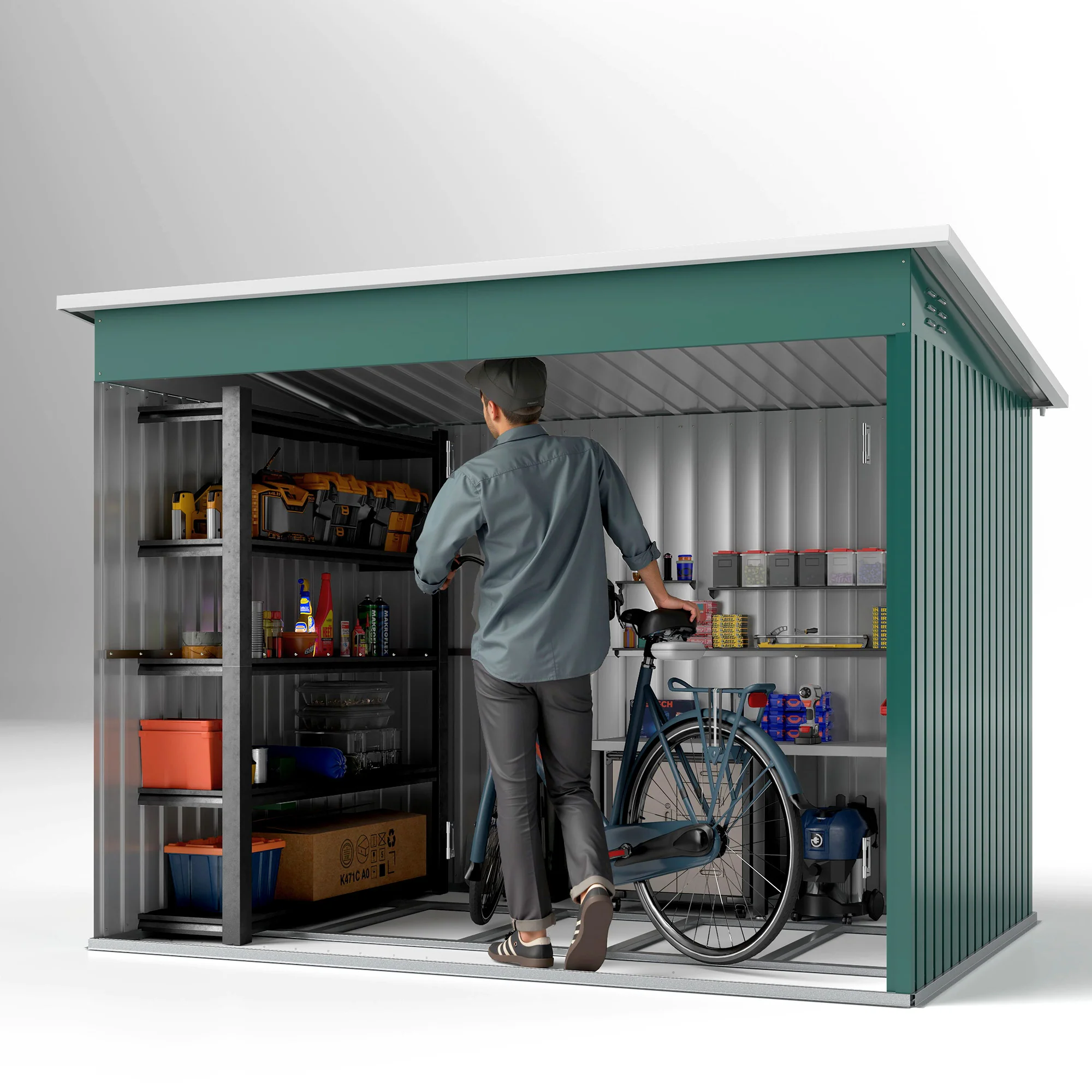Outsunny 8.5 x 6ft Galvanised Steel Garden Shed with Foundation Kit, Green - Image 9