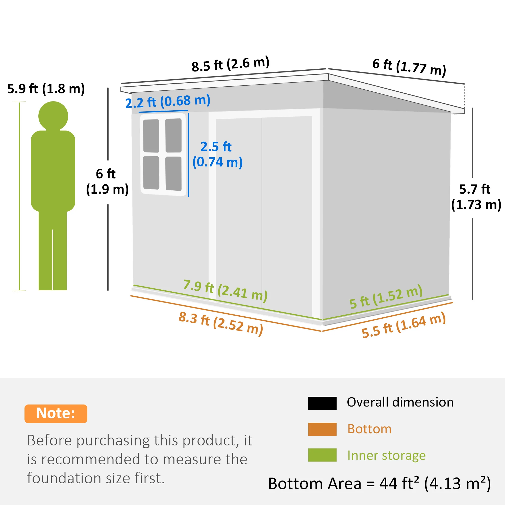 Outsunny 8.5 x 6ft Galvanised Steel Garden Shed with Foundation Kit, Grey - Image 5