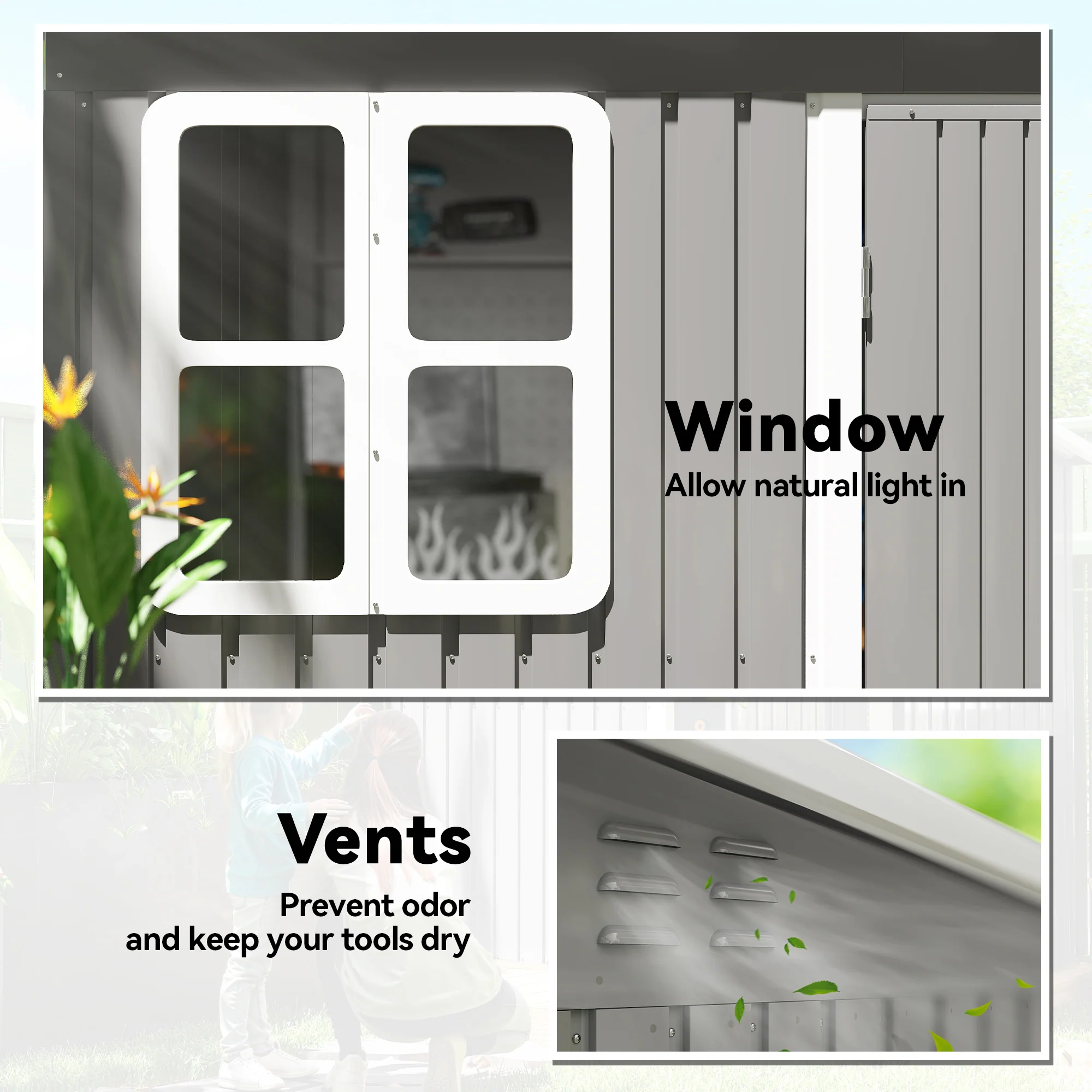 Outsunny 8.5 x 6ft Galvanised Steel Garden Shed with Foundation Kit, Grey - Image 6