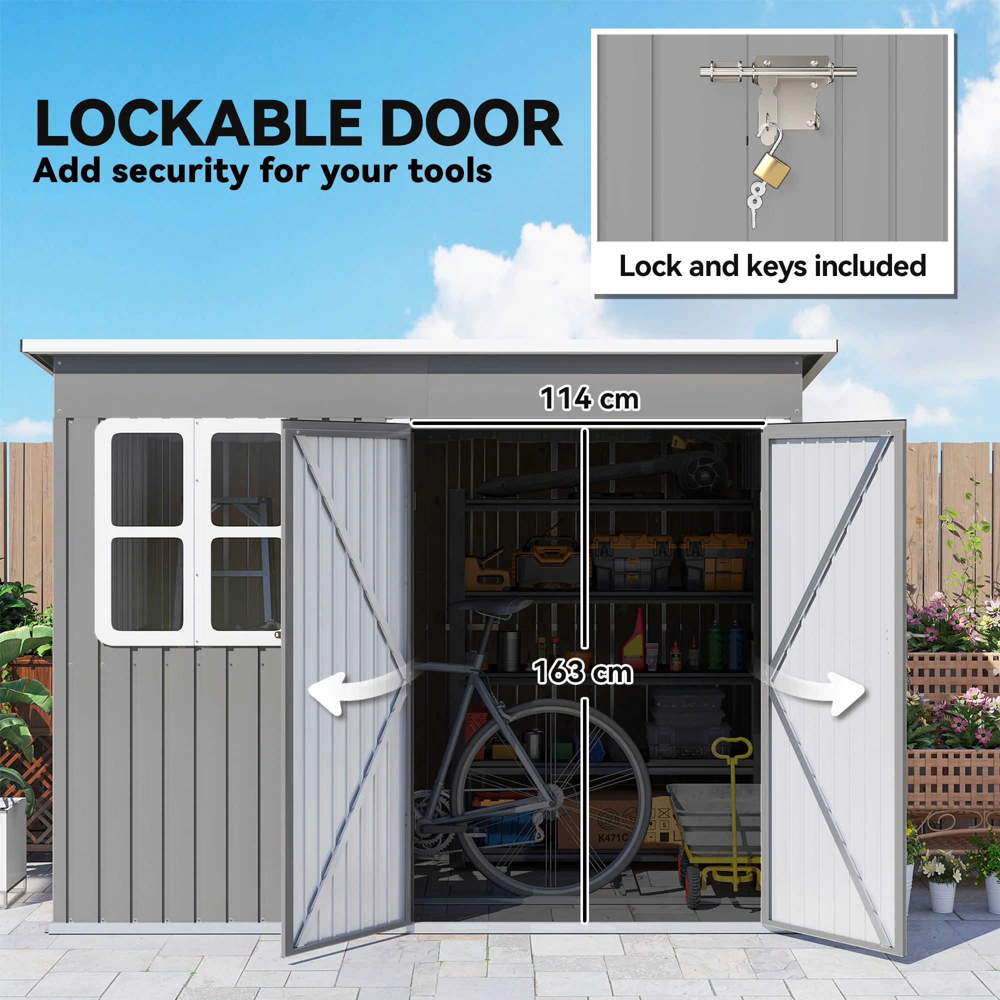 Outsunny 8.5 x 6ft Galvanised Steel Garden Shed with Foundation Kit, Grey - Image 7